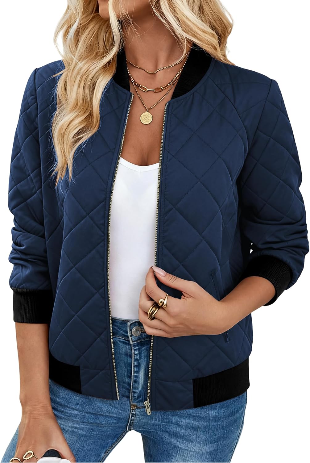 Zeagoo Women's Bomber Jacket Casual Coat Zip Up Spring Fall Clothes with Pockets S-XXL