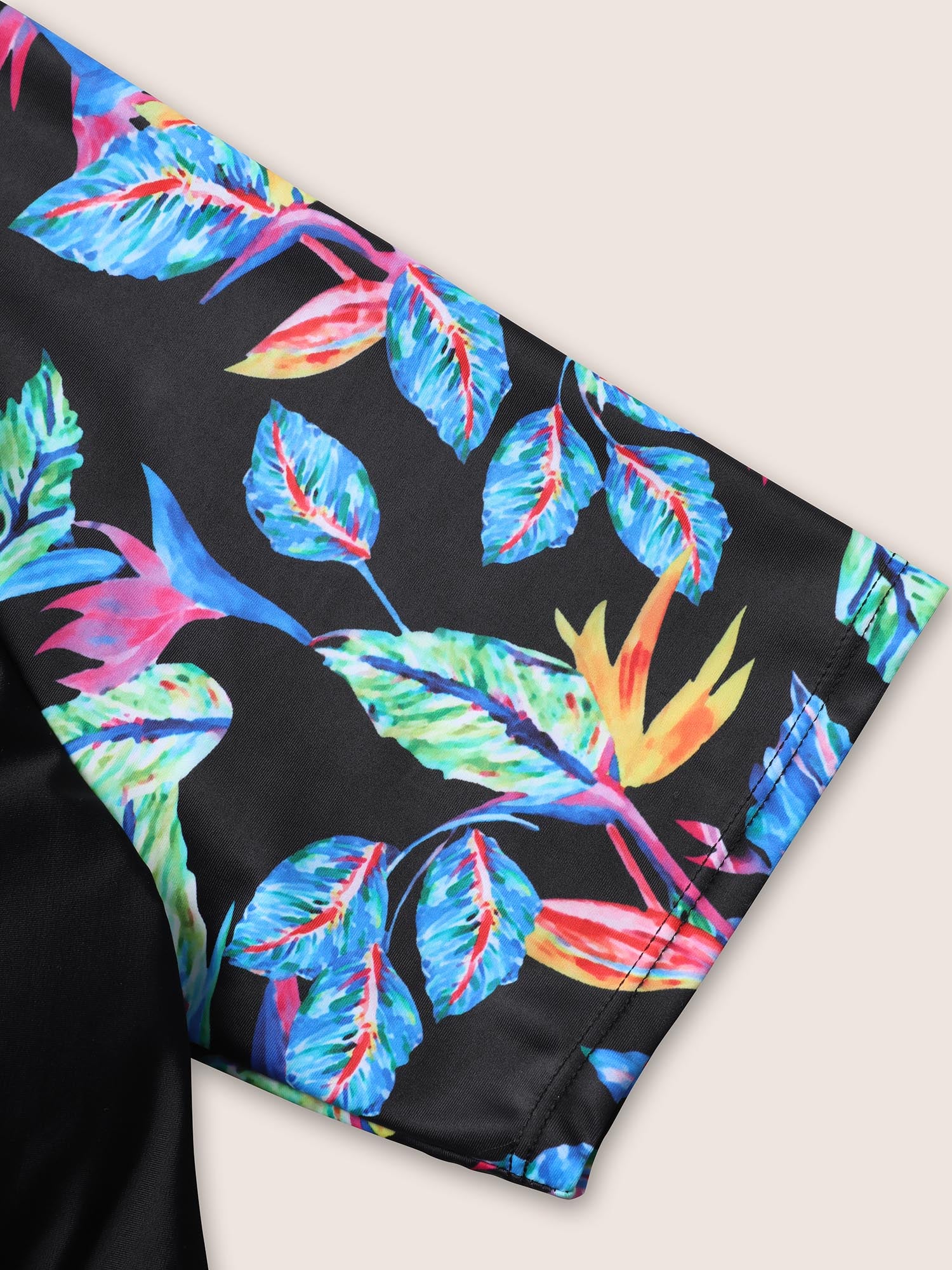 Tropical Print Half Zip Raglan Sleeve Swim Dress