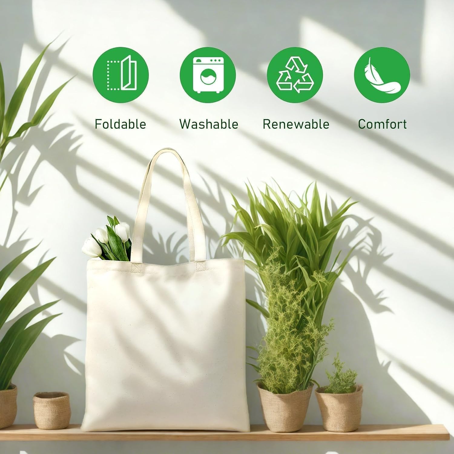 MOLOVA 1-200 Pack Available Premium Canvas Reusable Tote Gift Bags, Made of Natural Canvas with Handle, Work, DIY, Shopping