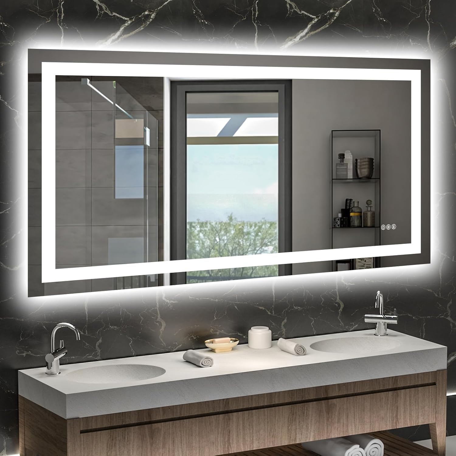 40X32 LED Bathroom Mirror with Lights, Anti-Fog, Dimmable, Backlit + Front Lit, Smart Bathroom Vanity Mirror, Memory Function, Shatterproof, Tempered Glass (Horizontal/Vertical)