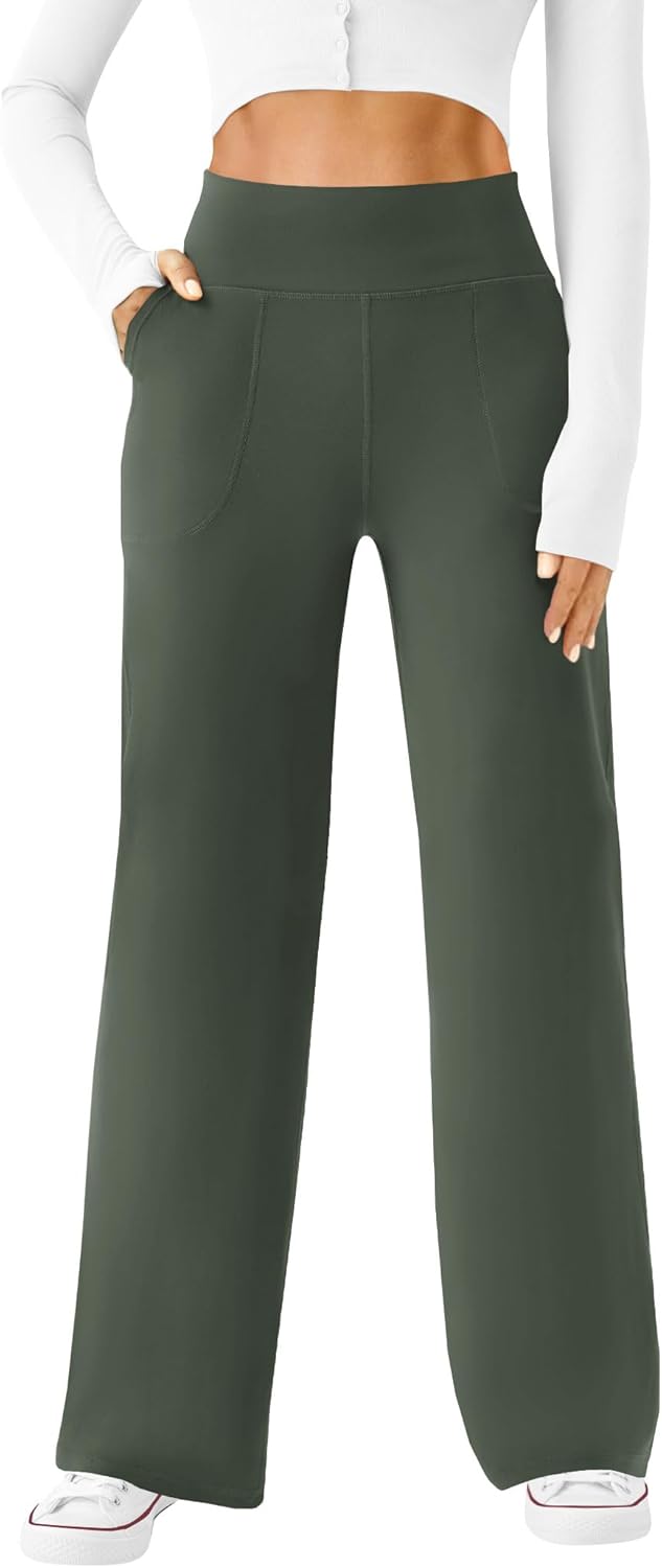 Womens Wide Leg Yoga Pants Casual Work Dress Pants Lounge Sweatpants High Waist Comfy Loose Trousers with Pockets