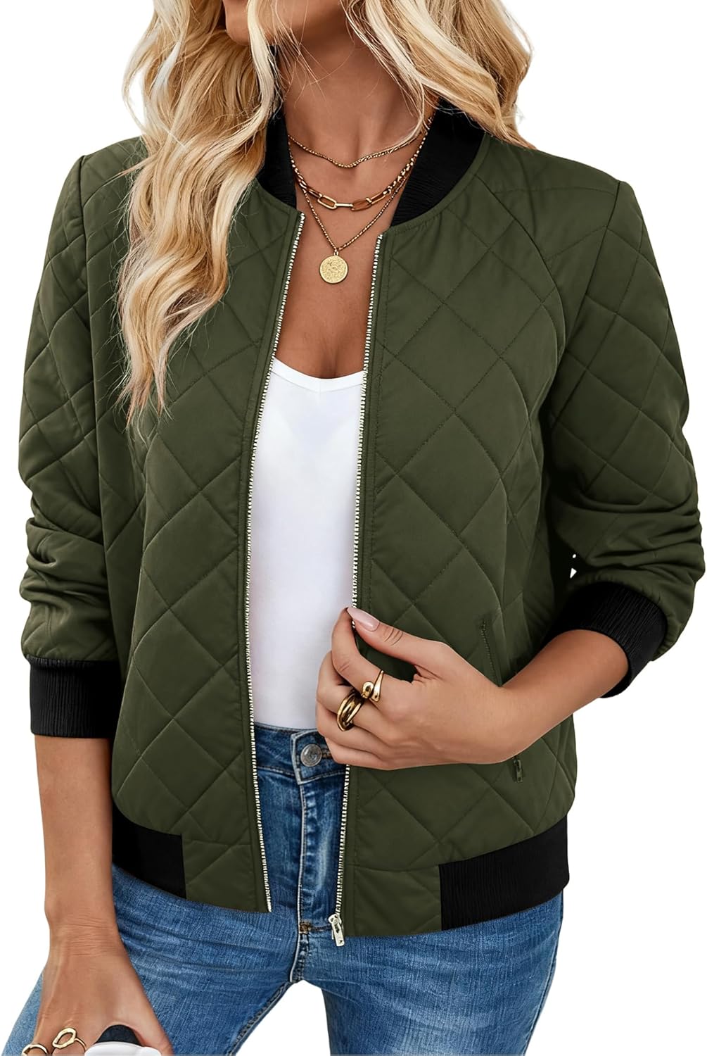 Zeagoo Women's Bomber Jacket Casual Coat Zip Up Spring Fall Clothes with Pockets S-XXL