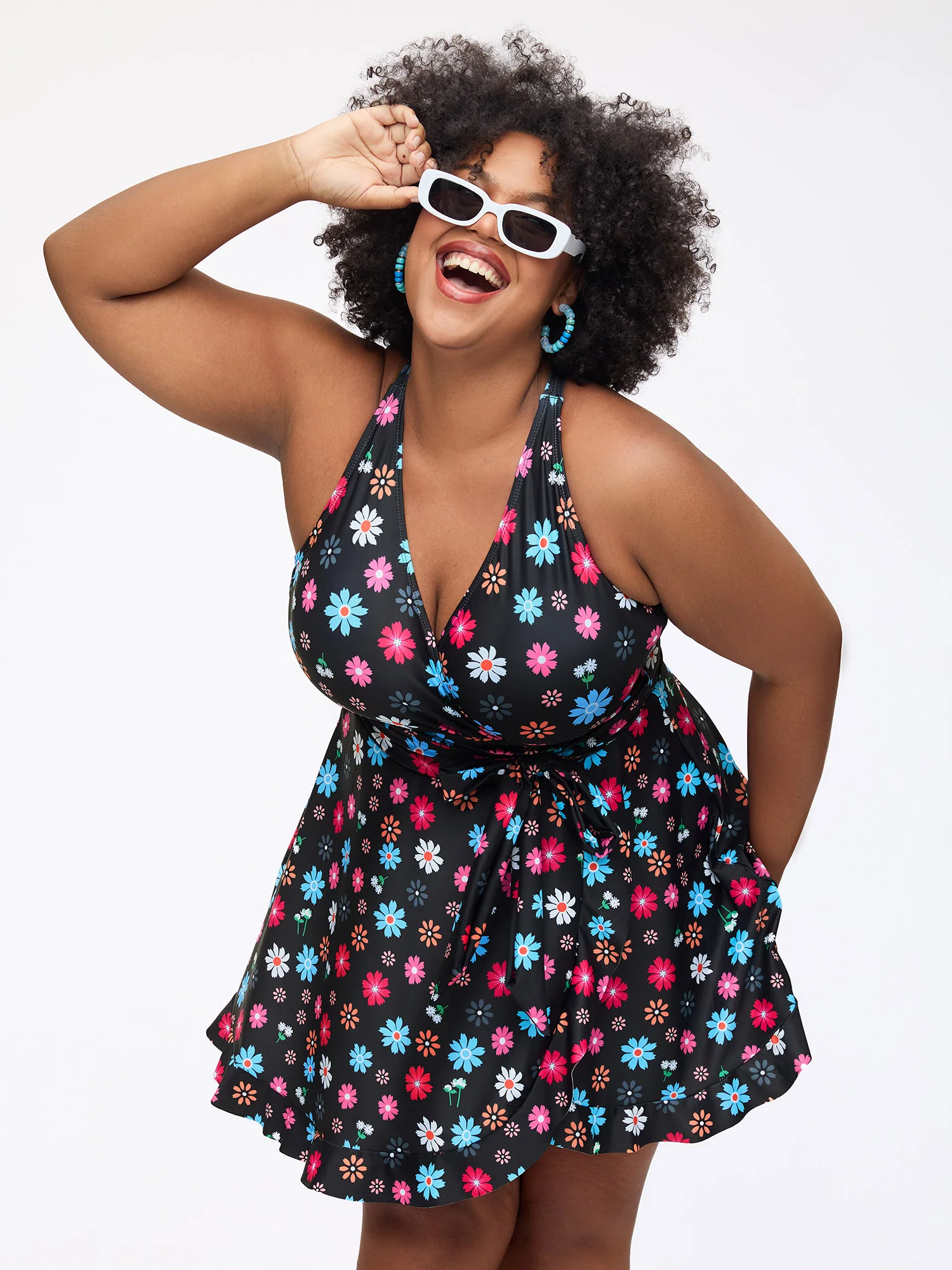 Colorful Floral Print Fit Flare Swim Dress