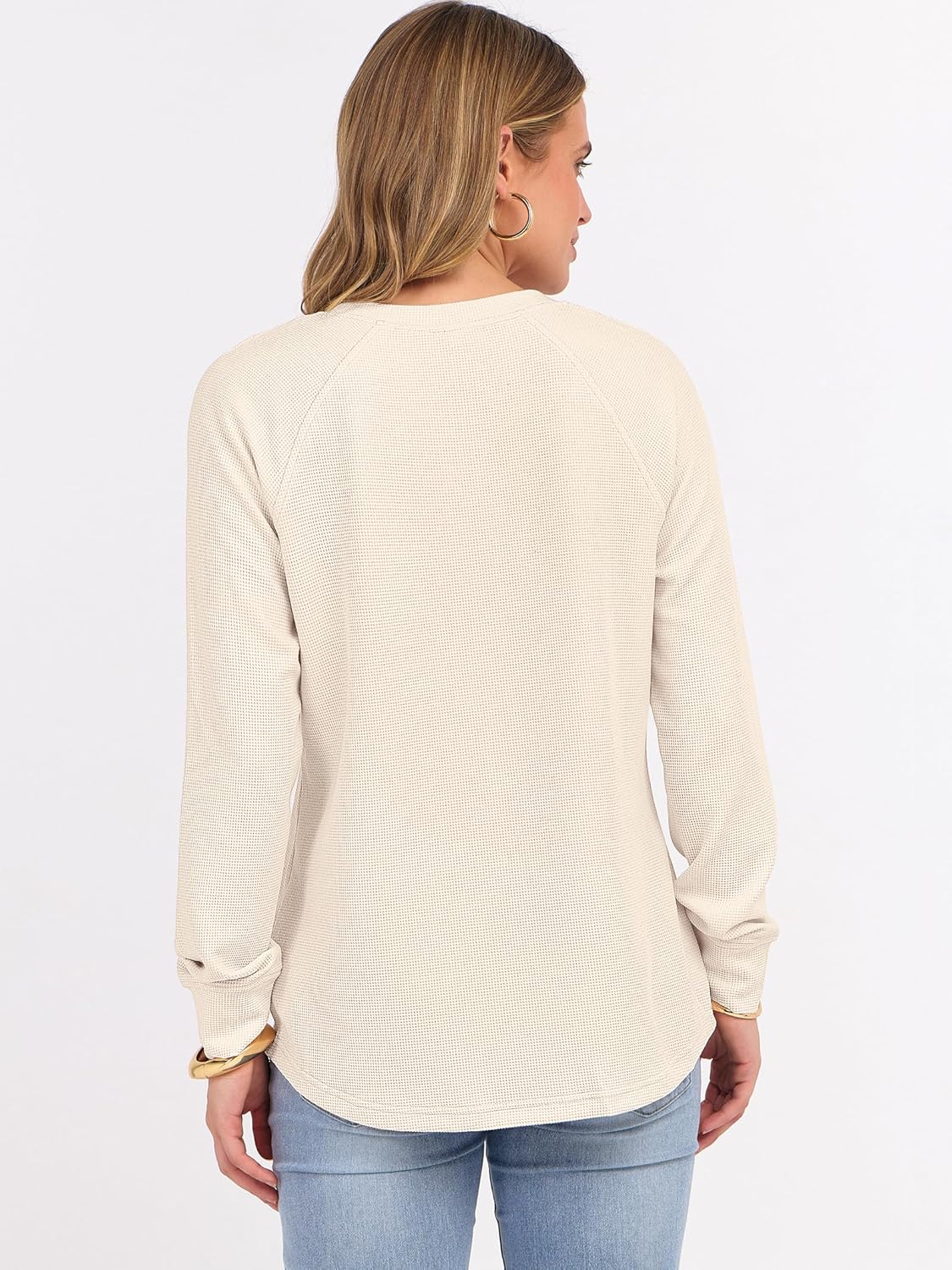 ANRABESS Women's Long Sleeve Waffle Knit Shirts Dressy Casual Loose Button Up V Neck Henley Tops 2026 Fall Basic Tee Blouse