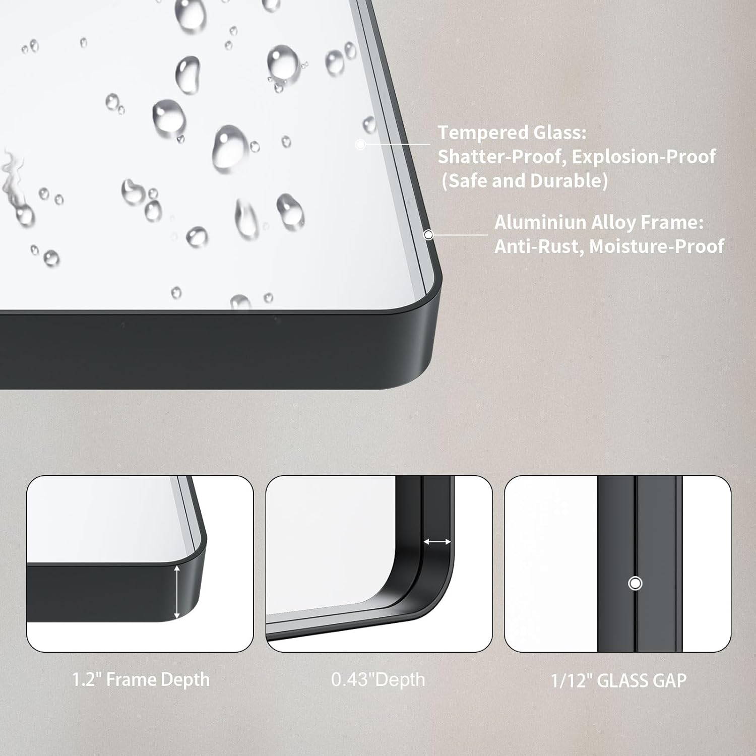 LOAAO 40X36 Inch Black Metal Framed Bathroom Mirror for Wall, Matte Black Bathroom Vanity Mirror Farmhouse, Anti-Rust, Tempered Glass, Hangs Horizontally or Vertically