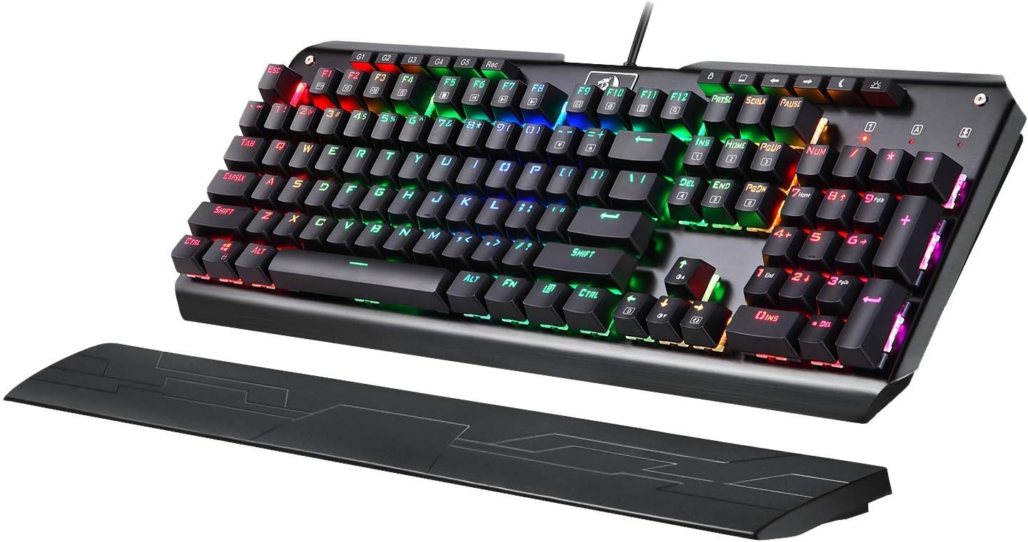 Redragon Mechanical Gaming Keyboard Wired, 11 Programmable Backlit Modes, Hot-Swappable Red Switch, Anti-Ghosting, Double-Shot PBT Keycaps, Light Up Keyboard for PC Mac