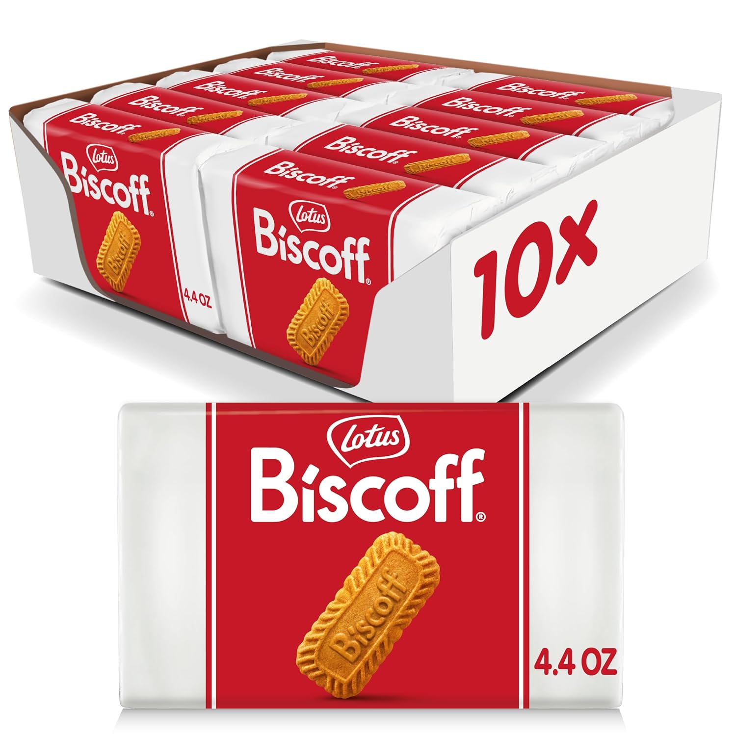 Lotus Biscoff Cookies, Caramelized Biscuit Cookies, 16 Cookies (Pack of 10), Non GMO + Vegan, 4.4 Ounce (Pack of 10), Snack Pack Size. [Packaging may vary]