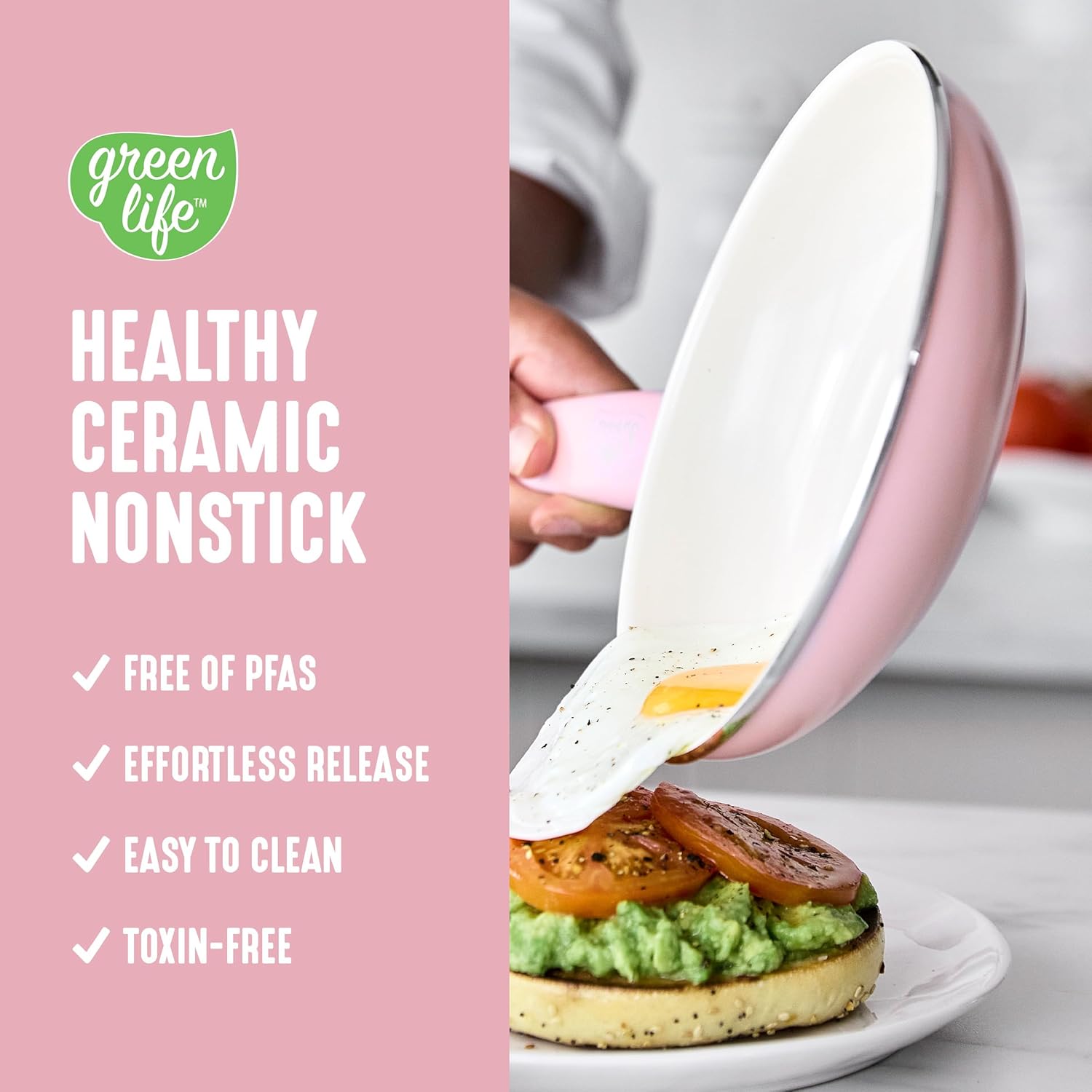 GreenLife 16 Piece Nonstick Cookware Set, Soft Grip Non-Toxic PFAS-Free Ceramic Pots & Pans, Dishwasher & Oven Safe, Frying, Sauce, Saute, Utensils, Glass Lids, Stay-Cool Handles, Wobble Free, Pink