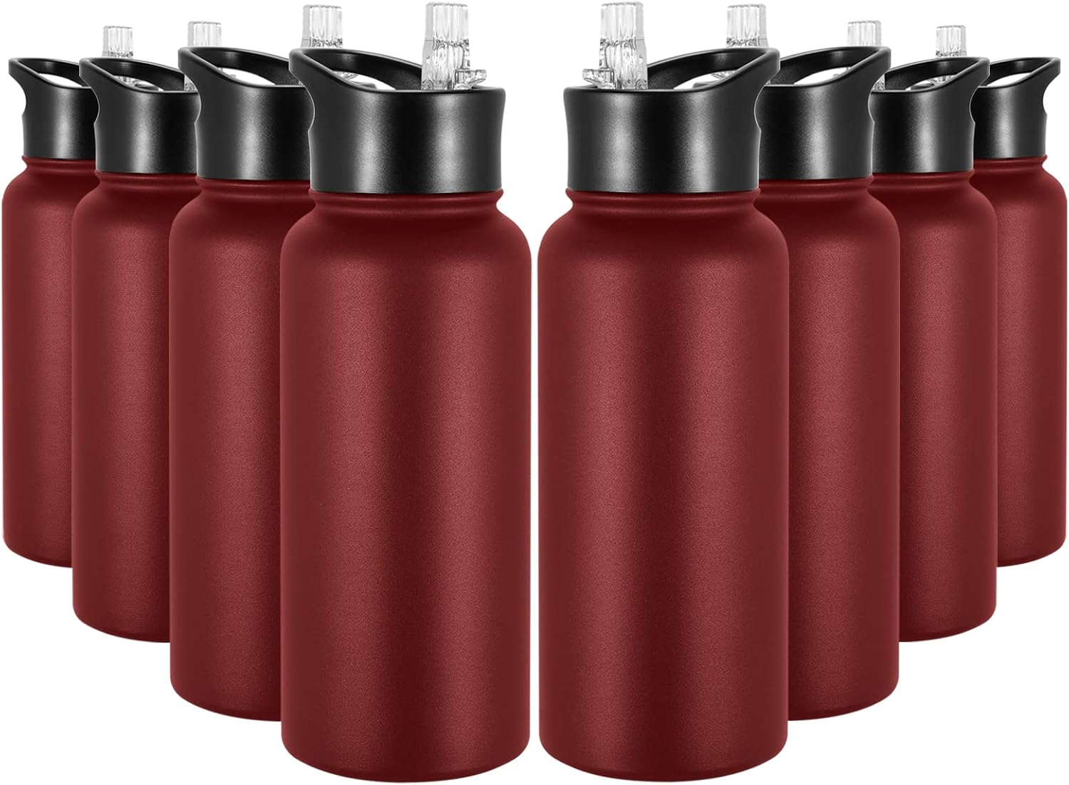 40 oz Insulated Water Bottle with Straw, Stainless Steel Sports Water Bottles with 2 Lids (Straw and Wide Mouth lid), Double Wall Vacuum, Leakproof, BPA-Free, Black