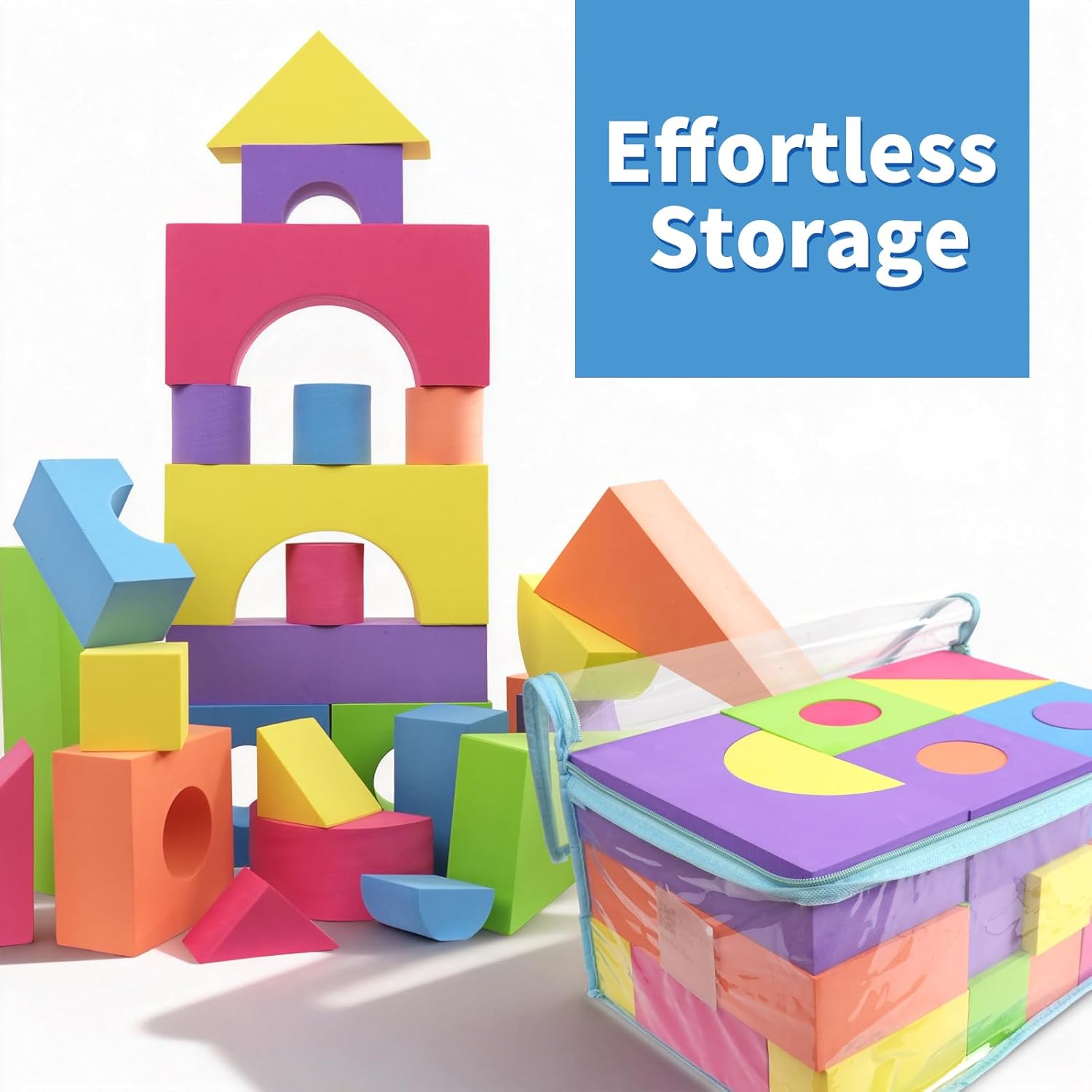 Large Building Foam Blocks for Toddlers, EVA Stacking Foam Building Blocks Toy Set, Non-Toxic, Washable, Early Learning Construction Toys & Gifts for Kids Boys & Girls (Blue, Pieces, 30)