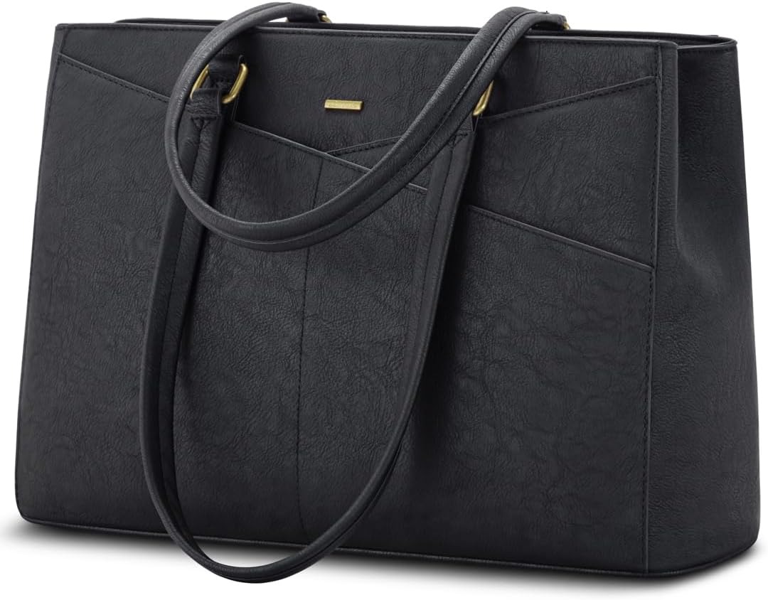 LOVEVOOK Laptop Tote Bag for Women 15.6 Inch Waterproof Leather Computer Bags Business Office Work Briefcase Black