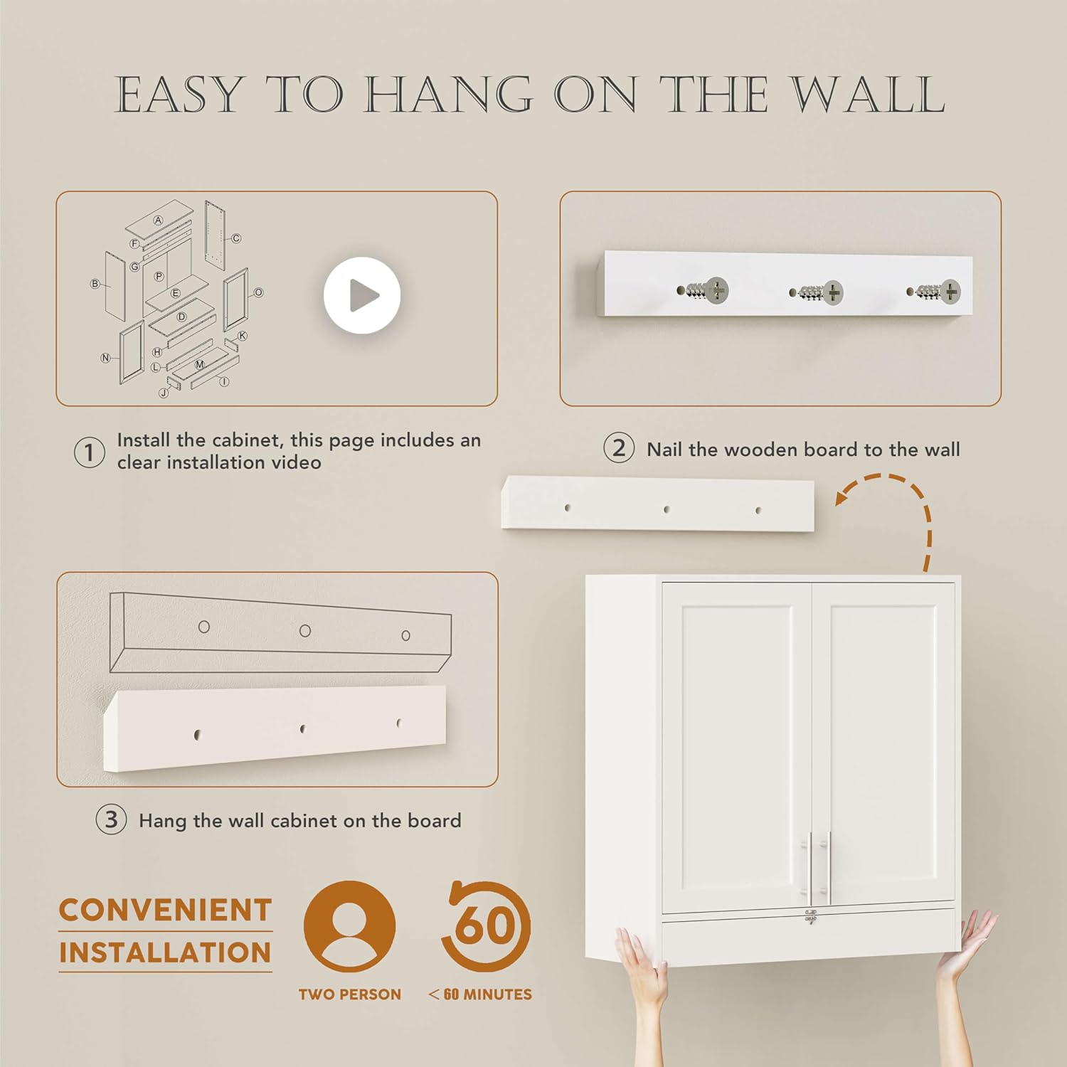 59’’W Laundry Room Cabinets Wall Mounted,Kitchen Wall Cabinet with Flip-Bottom Drawer for Spice, Adjustable Shelf, Shaker Wall Cabinets for Laundry Room, Kitchen, Bathroom, White