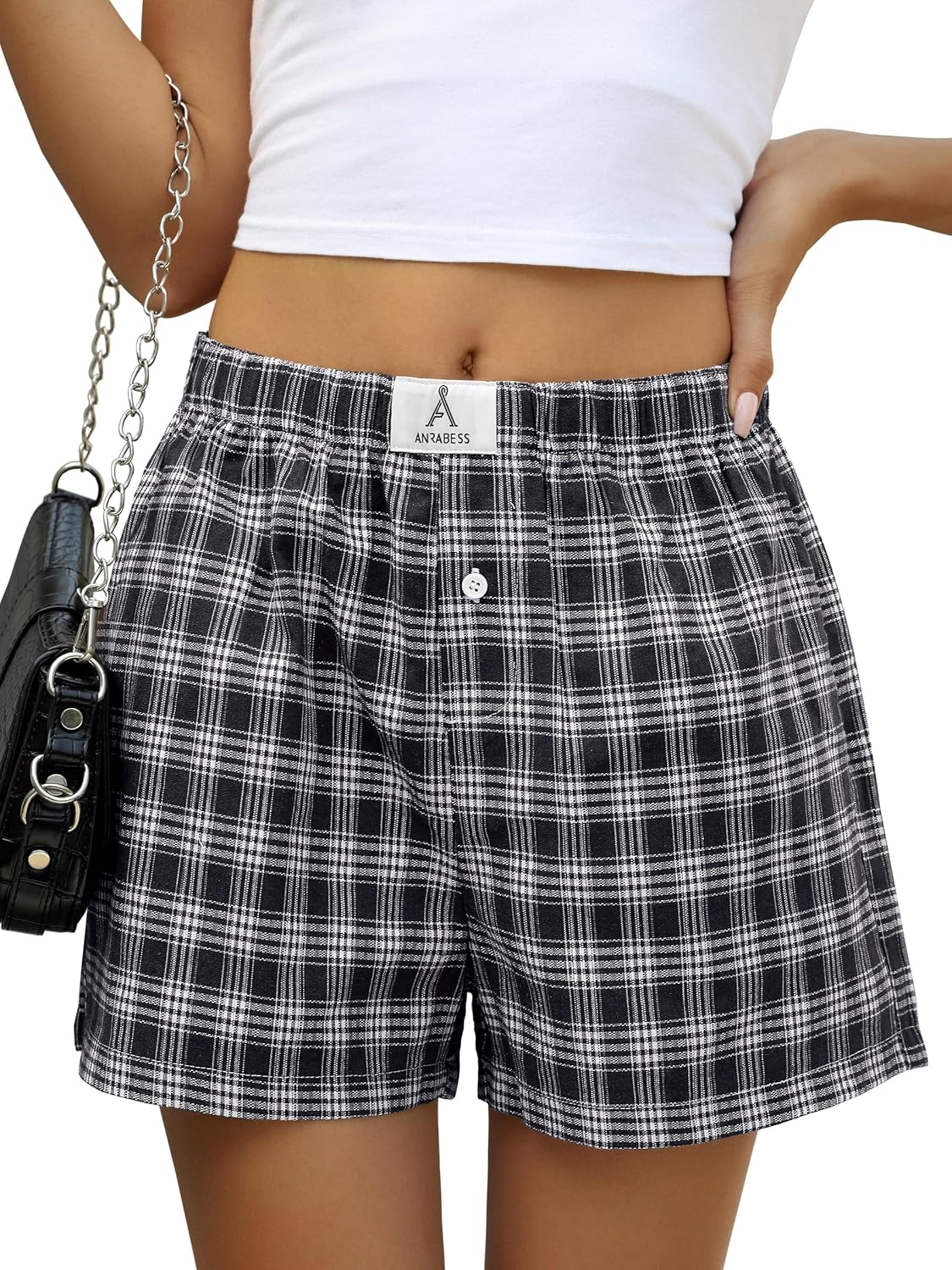 ANRABESS Boxer Shorts for Women Gingham Pajama 2026 Summer Casual Lounge Sleep Plaid Shorts Y2K Beach Bottoms