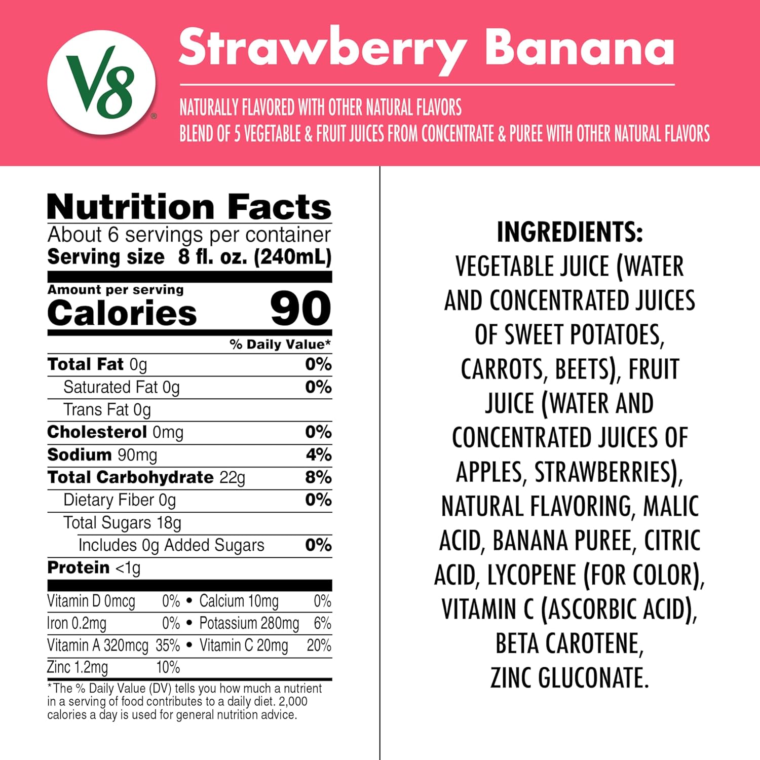 V8 Strawberry Banana 100% Fruit and Vegetable Juice, 46 fl oz Bottle