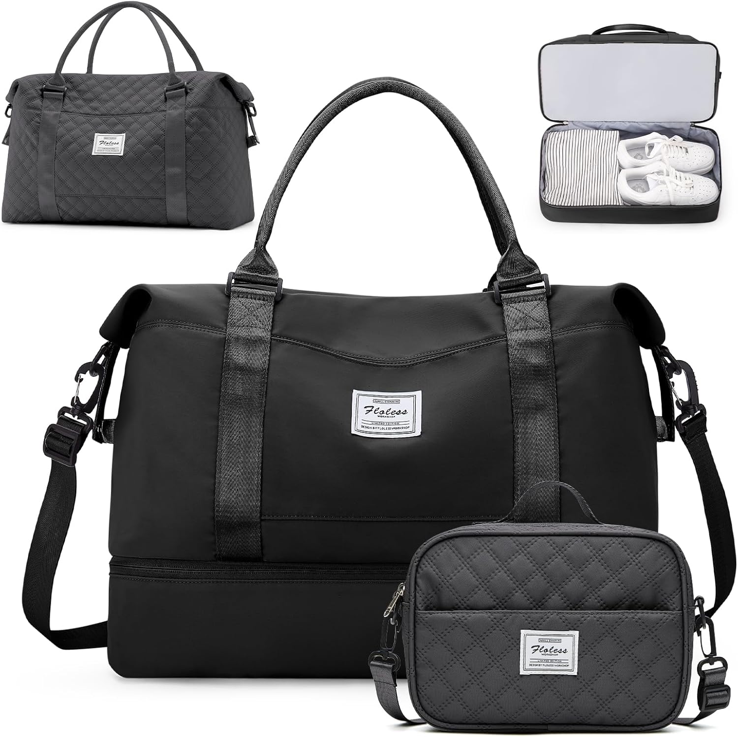 Weekender Bags for Women,Personal Item Travel Bag with Shoes Compartment,Overnight Travel Duffel Bag with Toiletry Bag