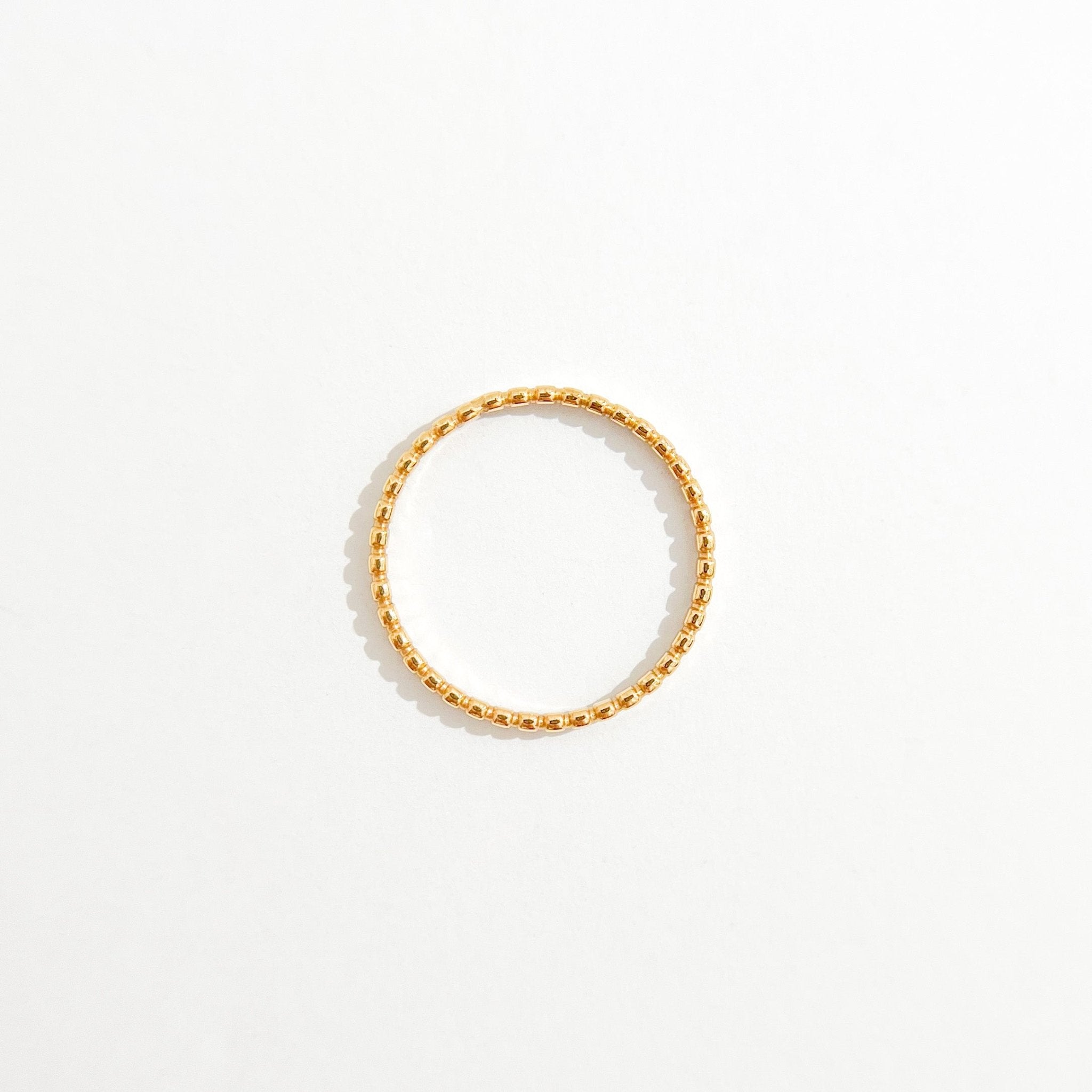 Thin Beaded Band Gold Ring