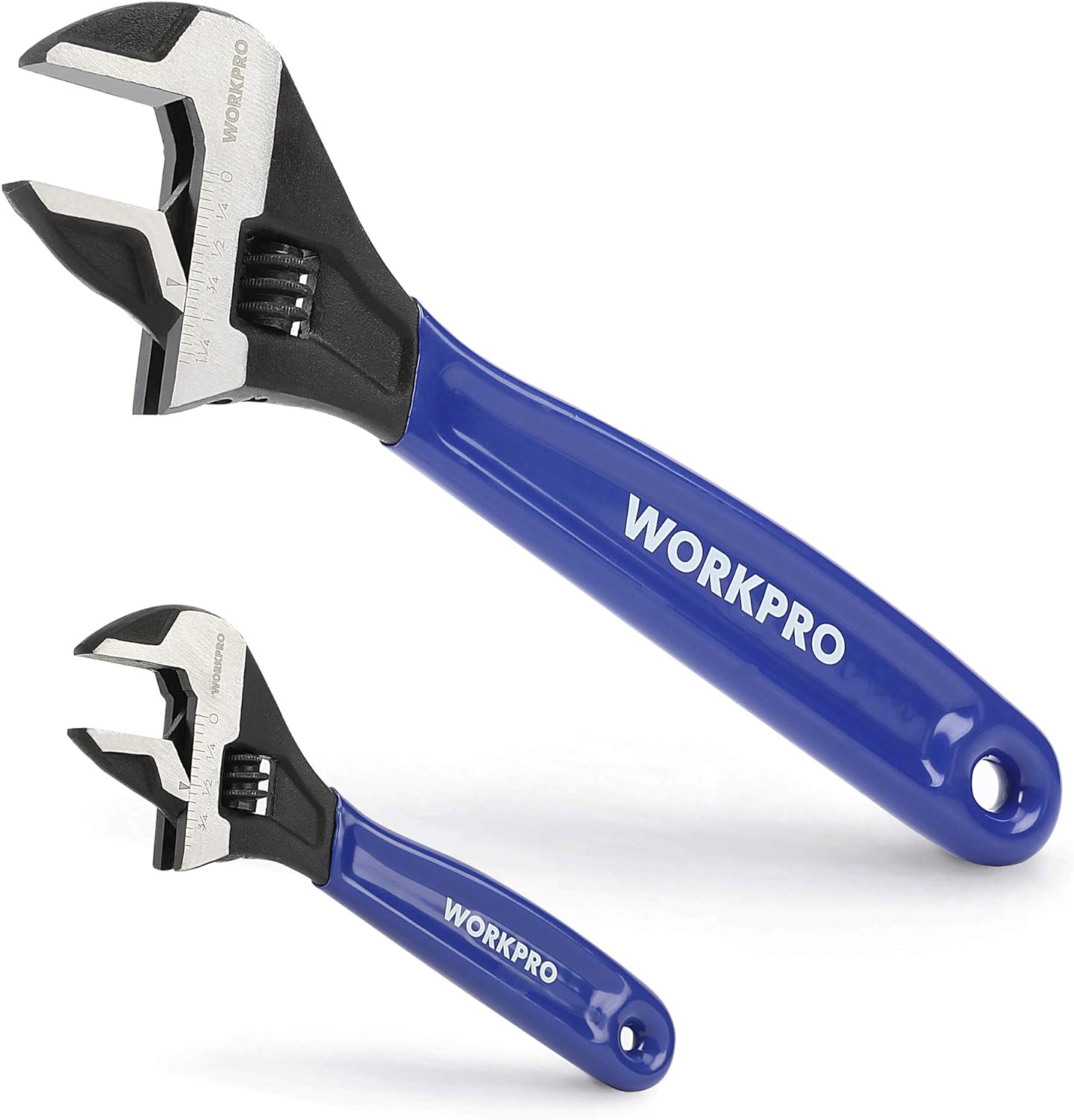 WORKPRO 2-Piece Adjustable Wrench Set, 6-Inch & 10-Inch Wide Jaw Black Oxide Wrench, Cr-V Steel, Metric & SAE Scales, Max Jaw Opening 15/16