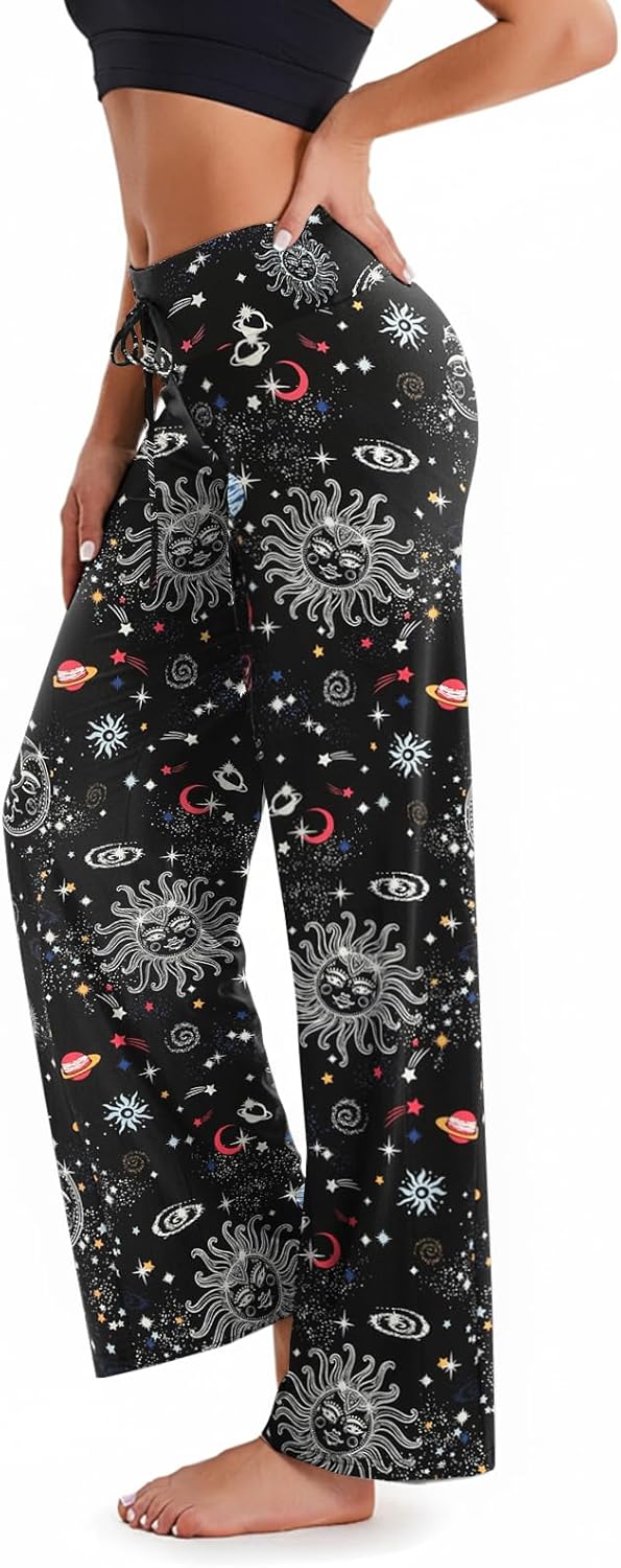 TNNZEET 3 Pack Women's Wide Leg Pants with Pockets - Casual Loose Yoga Trouser Pants Sweatpants Palazzo Lounge Pajama Pants