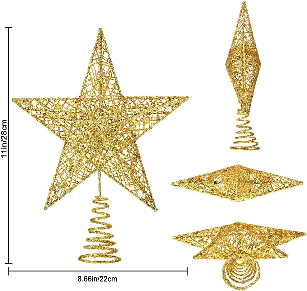 Christmas Tree Toppers Xmas Glitter Gold Hollow Star Treetop Topper for Christmas Tree Decoration. 1