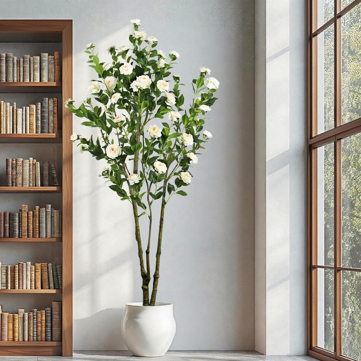 Artificial Cherry Blossom Tree 6ft Tall Indoor Faux White Flower Tree,Fake Cherry Blossom Tree for Home Office Party Wedding Decor