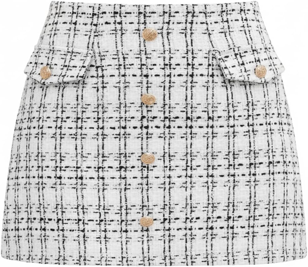 CUPSHE Women Mini Plaid Skirts Tweed High Waist Bodycon Pencil Hem Fall Winter Dressy Outfits Shorts