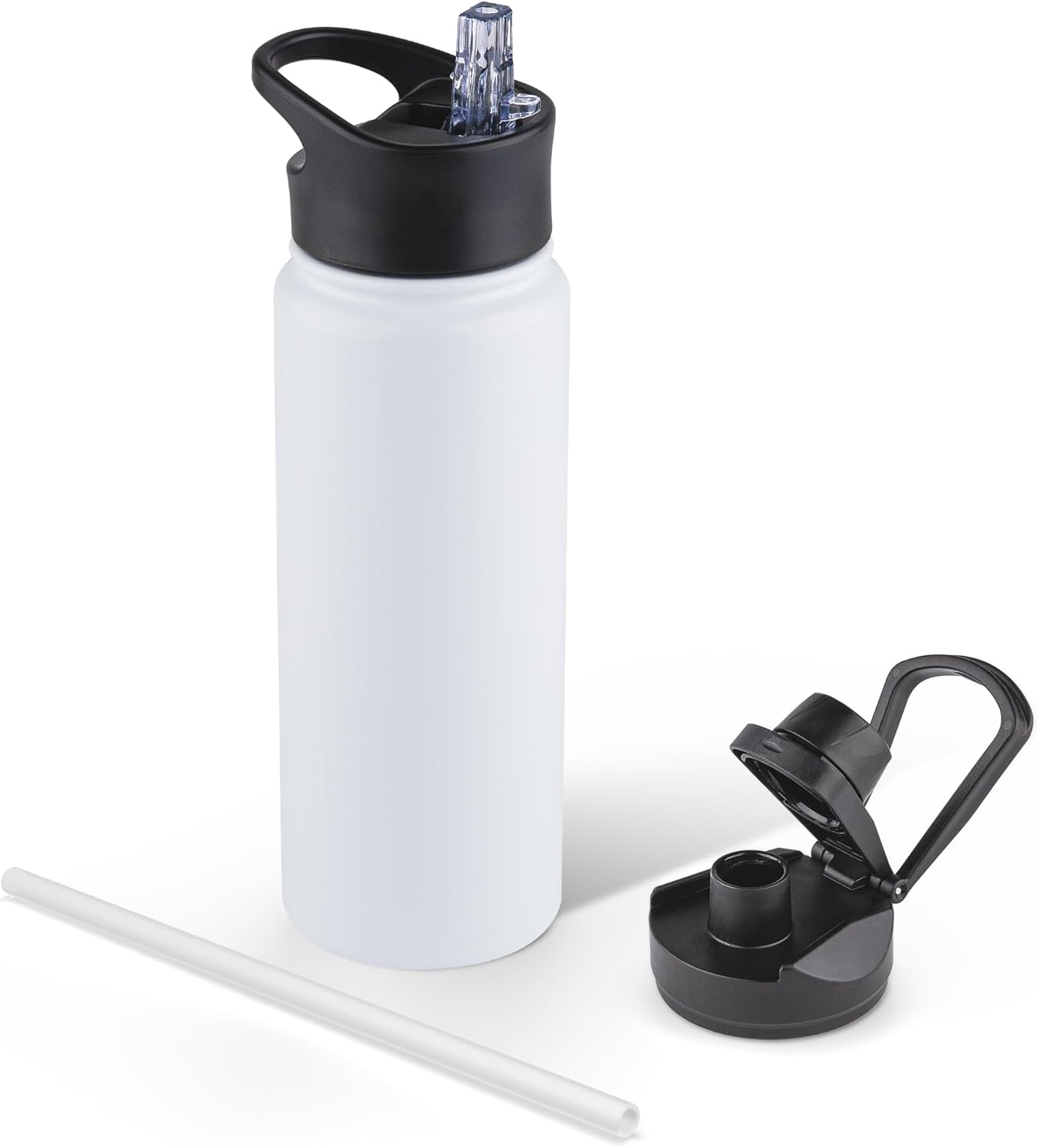 40 oz Insulated Water Bottle with Straw, Stainless Steel Sports Water Bottles with 2 Lids (Straw and Wide Mouth lid), Double Wall Vacuum, Leakproof, BPA-Free, Black