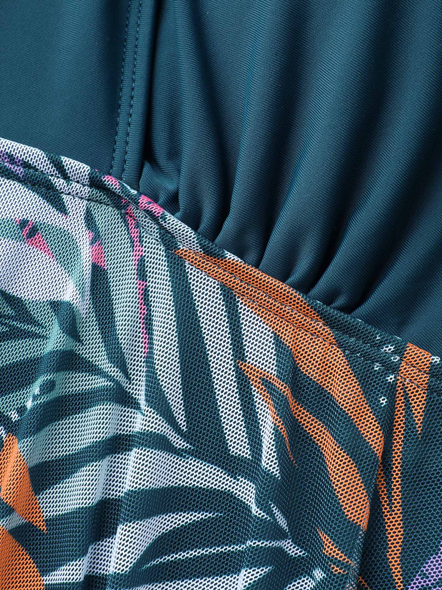 Tropical Leaf Print Mesh Flowy Swim Dress