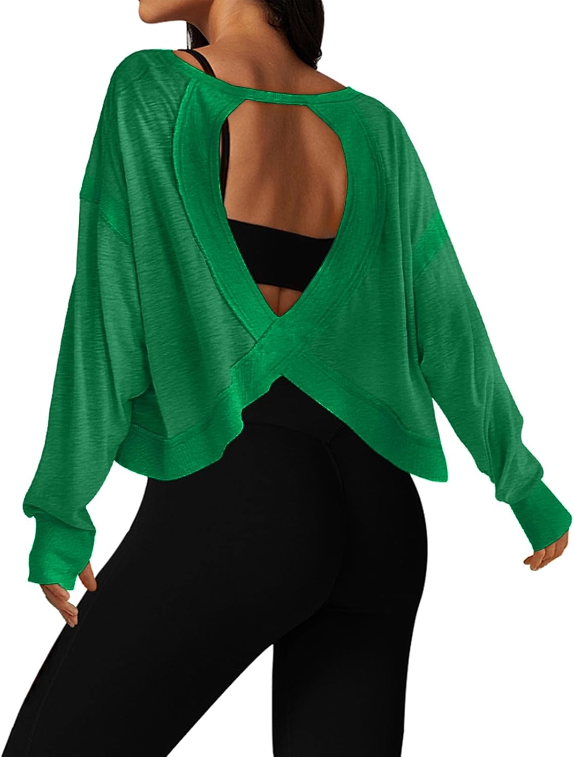 UNIANKIYA Open Back Workout Tops for Women Long Sleeve Cropped Athletic Clothes Gym Running Yoga Low Impact Sports T Shirts