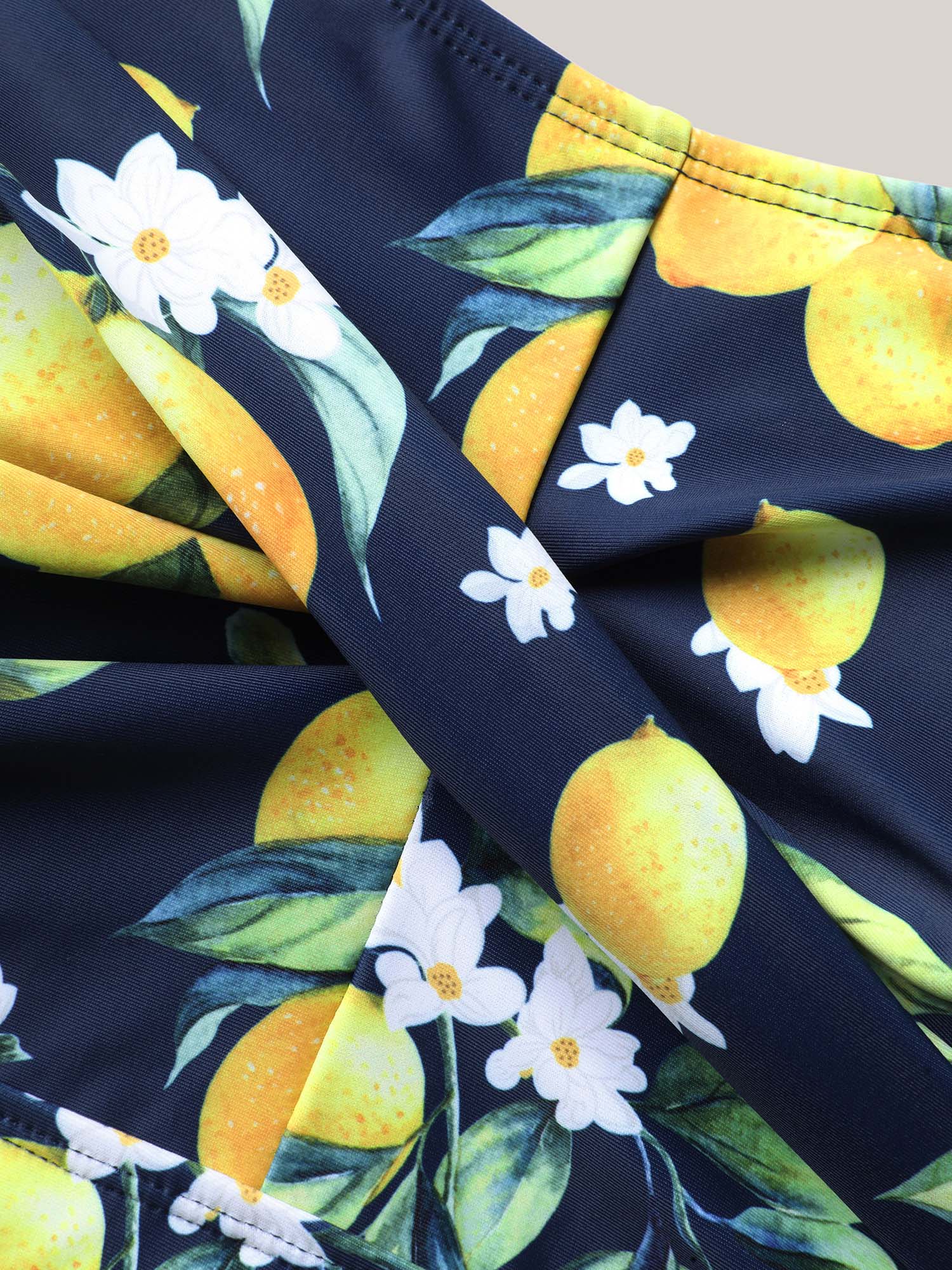Lemon Print Twist Front Flowy Swim Dress
