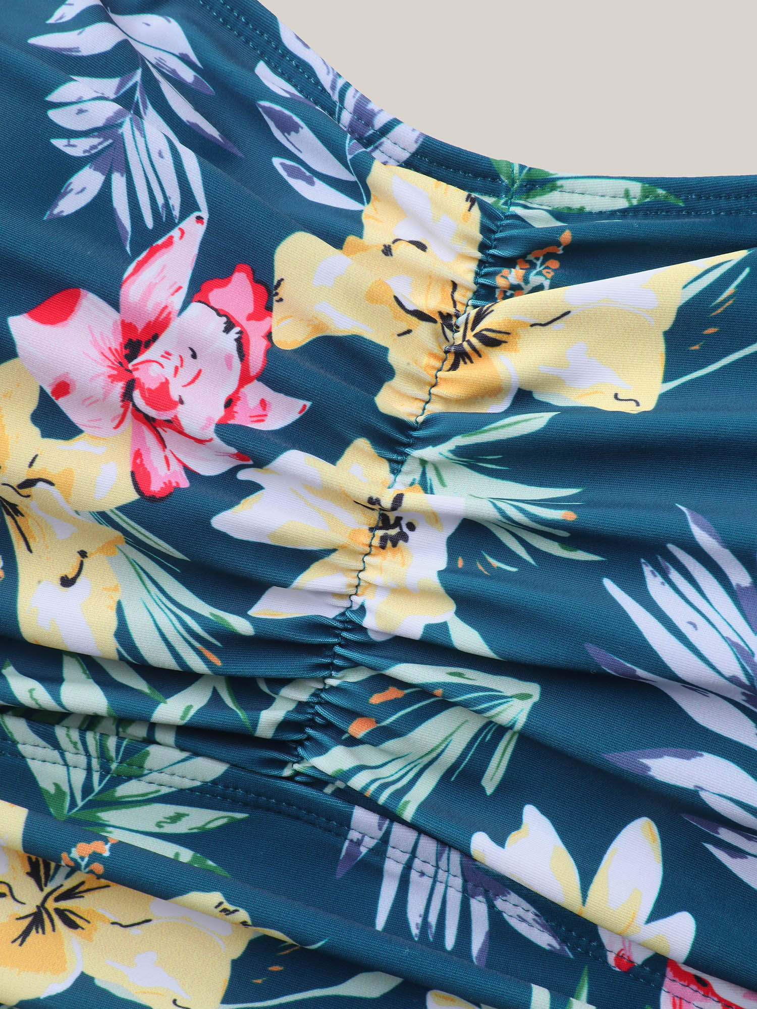 Tropical Floral Print Twist Front Swim Dress