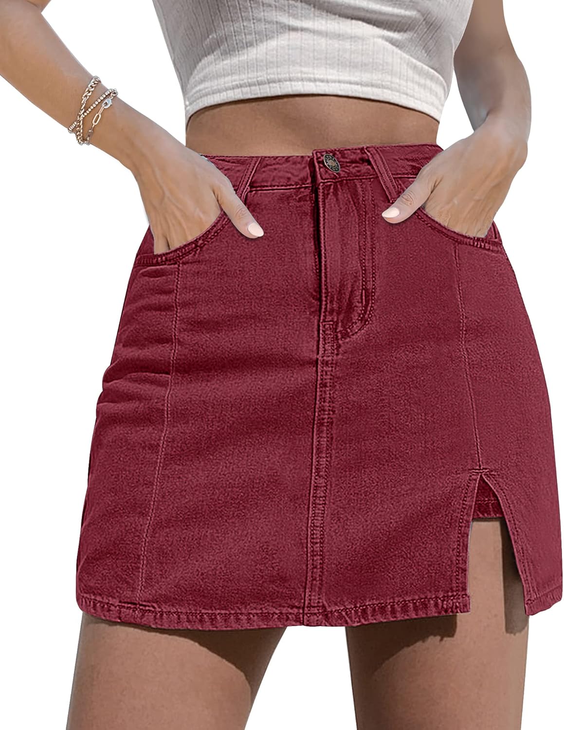 luvamia Skorts Skirts for Women Denim Mini Skirt Side Slit with High Waisted Jean Shorts Stretchy