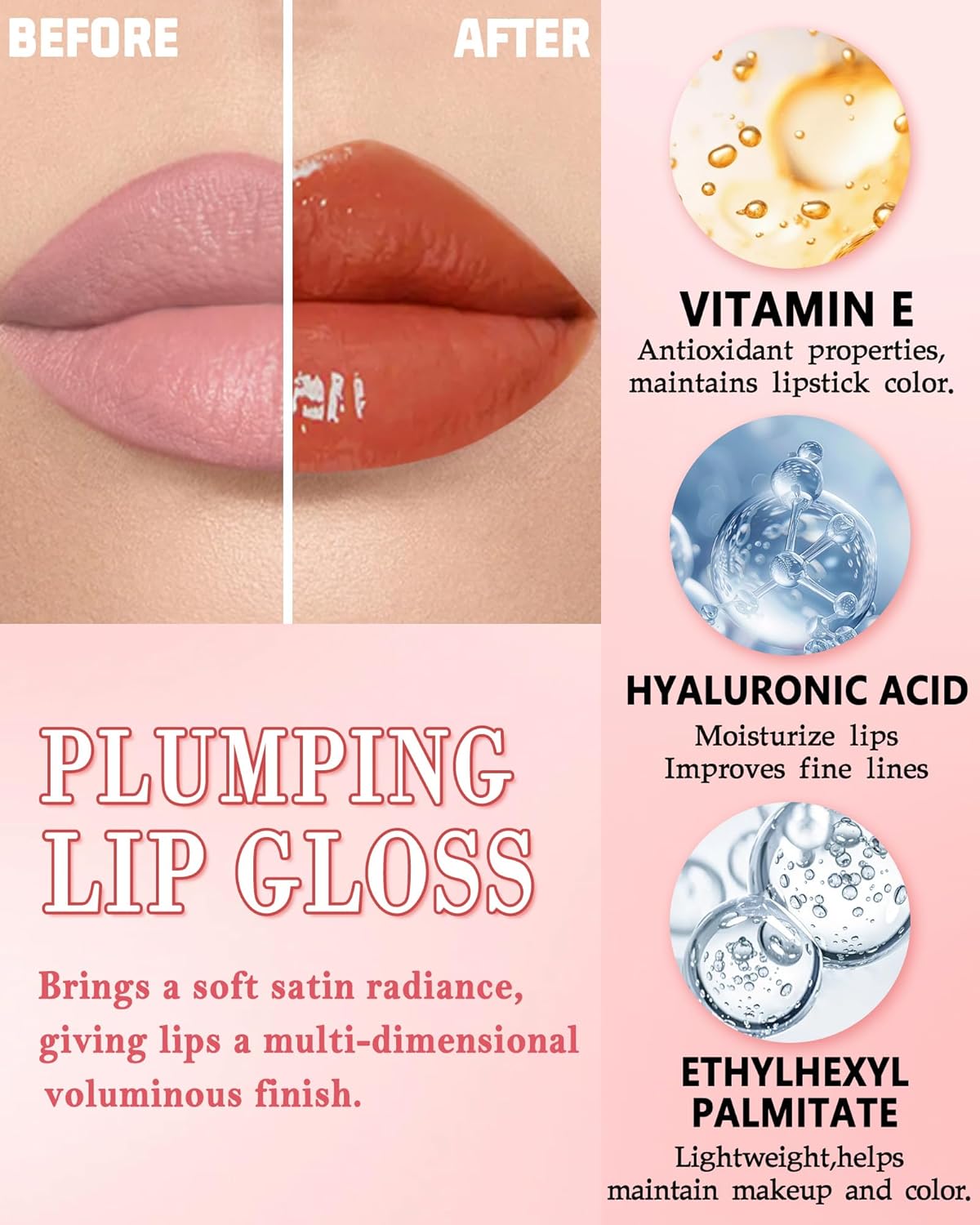 Plumping Lip Gloss for Women, Glossy Finish Lip Tint Stain, Hydrating Moisturizing Lips Care Tinted Lips Oil, Non-Sticky Long Lasting Shine Lipgloss Lipstick, Plumping LipGloss Oil Makeup-03 Nude Pink
