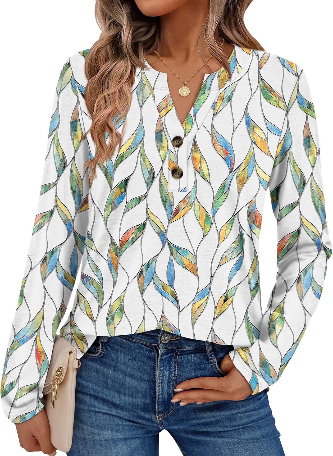 AUTOMET Women's Long Sleeve Shirts 2026 Spring Fashion Dressy Casual Tops Trendy Henley Blouses Cute Work Outfits Clothes