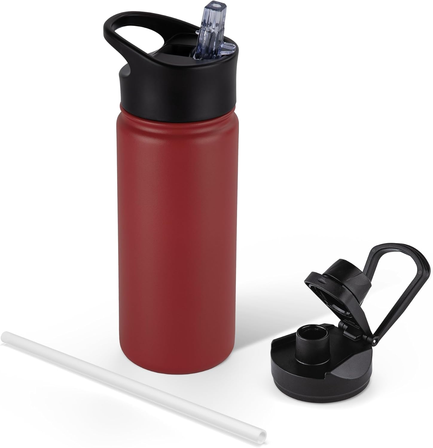 40 oz Insulated Water Bottle with Straw, Stainless Steel Sports Water Bottles with 2 Lids (Straw and Wide Mouth lid), Double Wall Vacuum, Leakproof, BPA-Free, Black