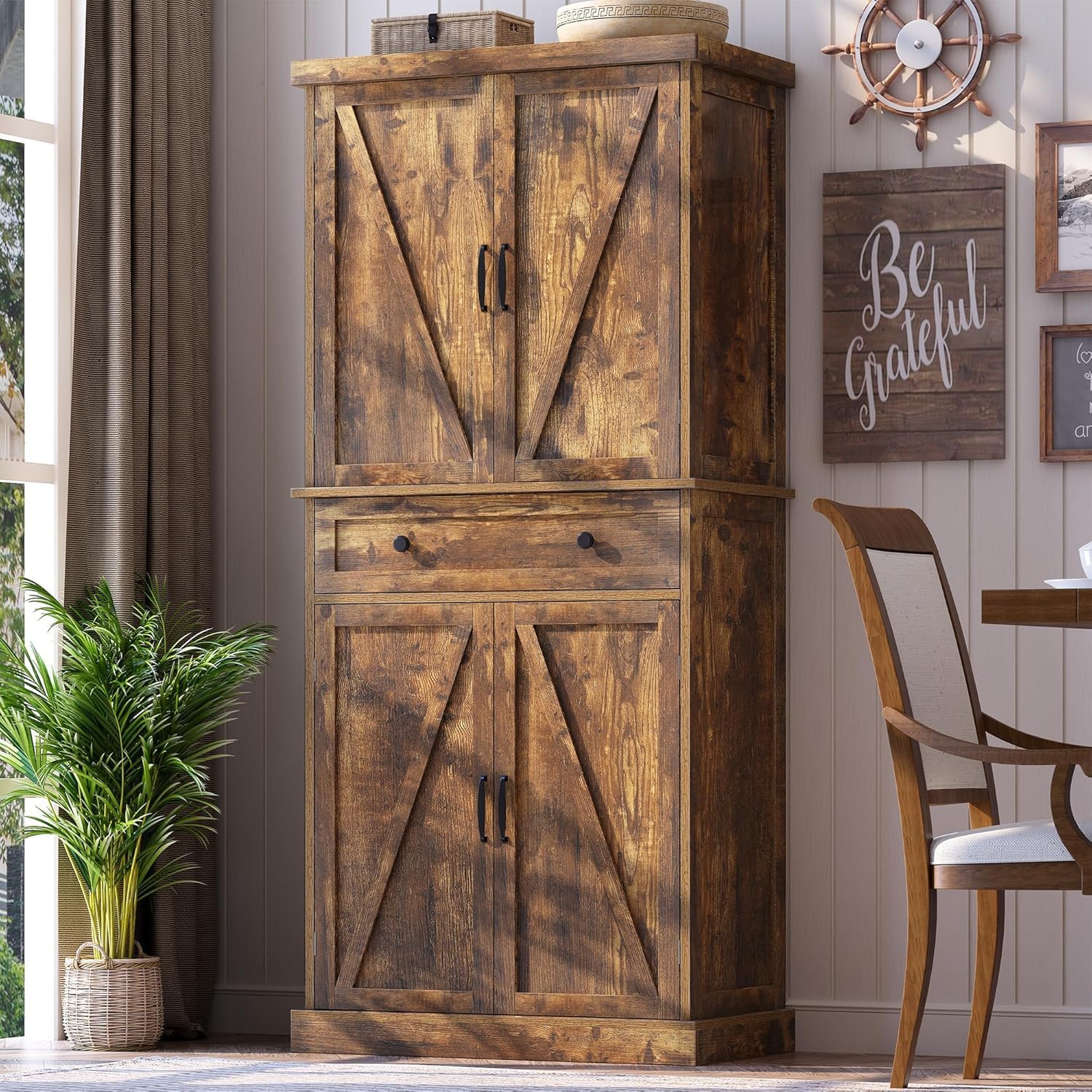 47” Pantry Cabinet, Kitchen Pantry Storage Cabinet with Doors and Adjustable Shelves,Freestanding Buffet Cupboards Sideboard for Living Room and Dinning Room (White)