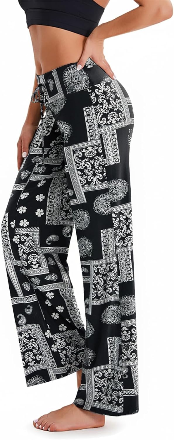 TNNZEET 3 Pack Women's Wide Leg Pants with Pockets - Casual Loose Yoga Trouser Pants Sweatpants Palazzo Lounge Pajama Pants