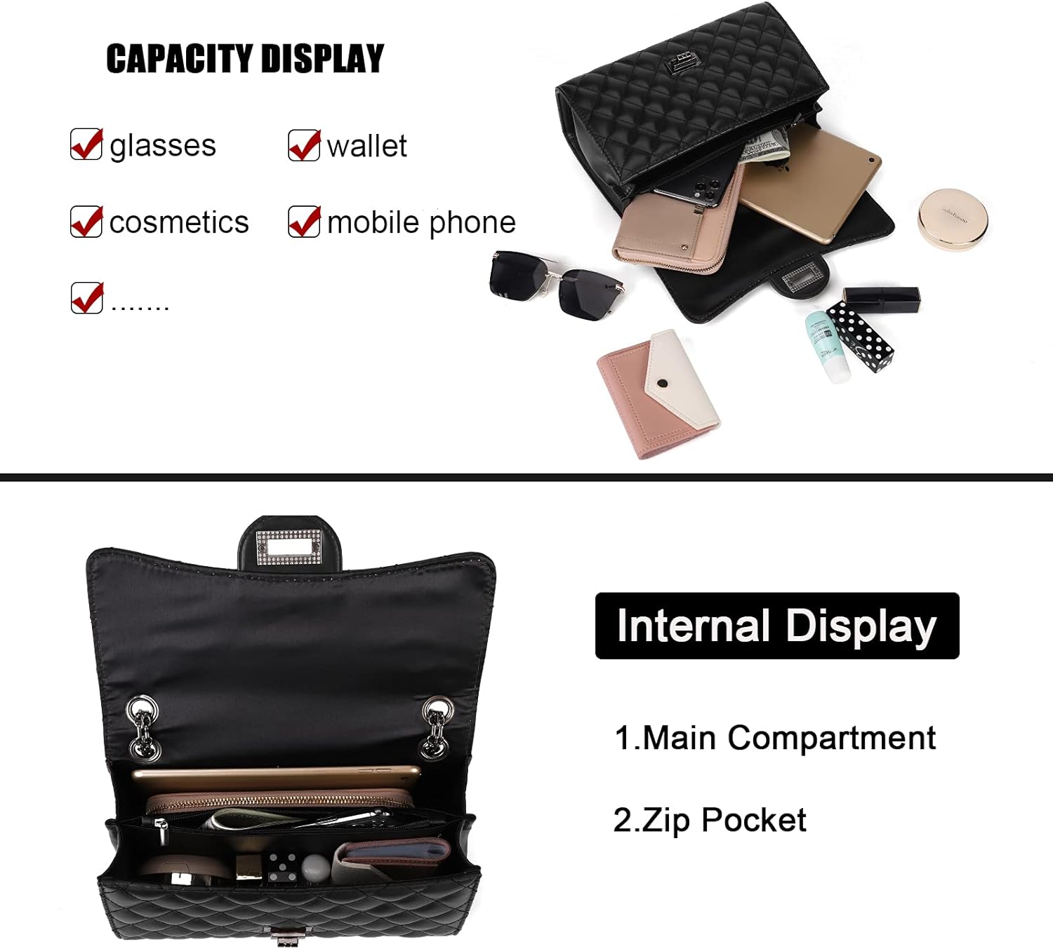 Gladdon Quilted Crossbody Purse for Women Trendy Ladies Shoulder Bag with Chain Designer Purses