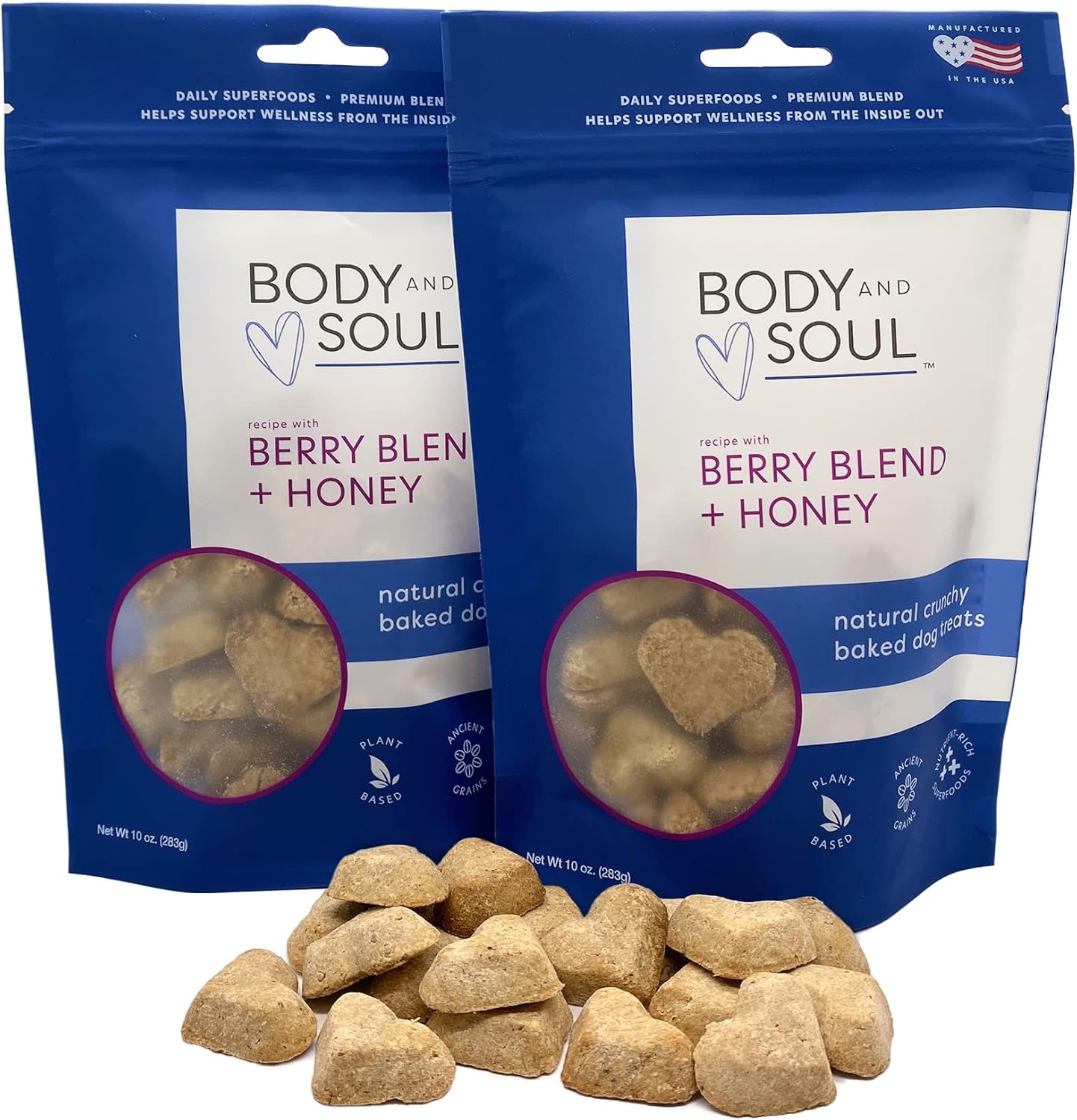 Body and Soul Pumpkin + Leafy Greens Crunchy Dog Treat - Superfood Biscuits Baked with Oats Barley & Quinoa - All-Natural Plant Based Clean Protein, No Additives or Fillers - Made in USA 2 Pack (20oz)
