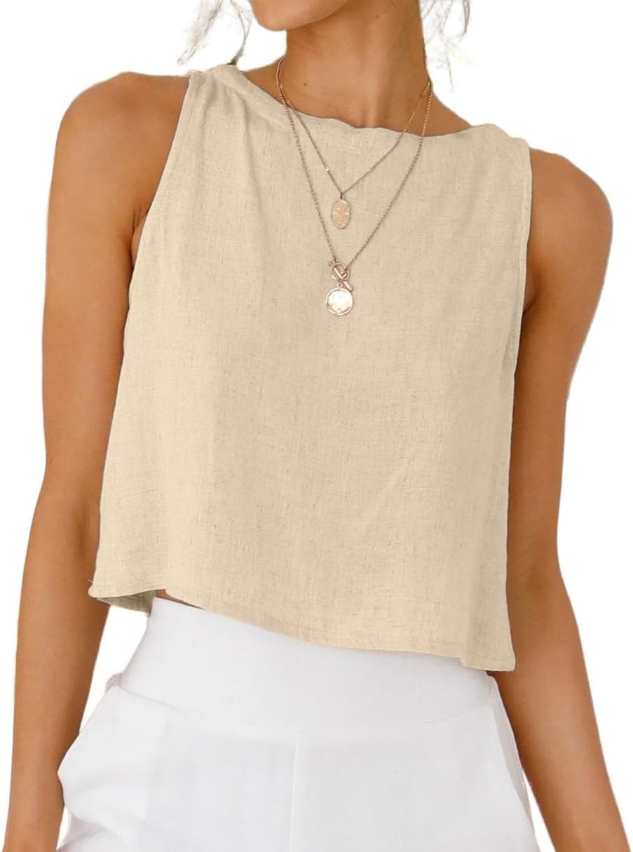 IDEALSANXUN Womens Linen Crop Tank Tops 2026 Spring Summer Beach Sleeveless Tops