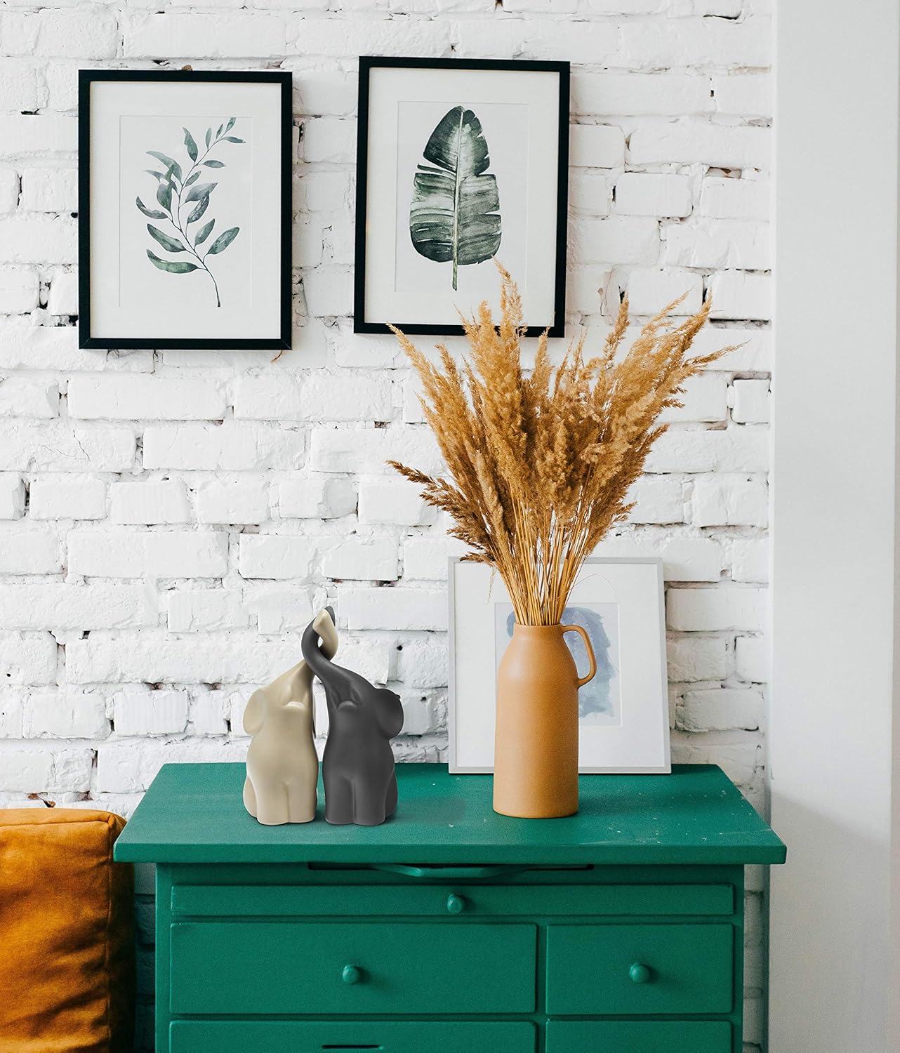 Loving Pair of Elephants in Beige & Grey - Modern Ceramic Sculpture - Figurine as a Set - Decoration Figure 6.3