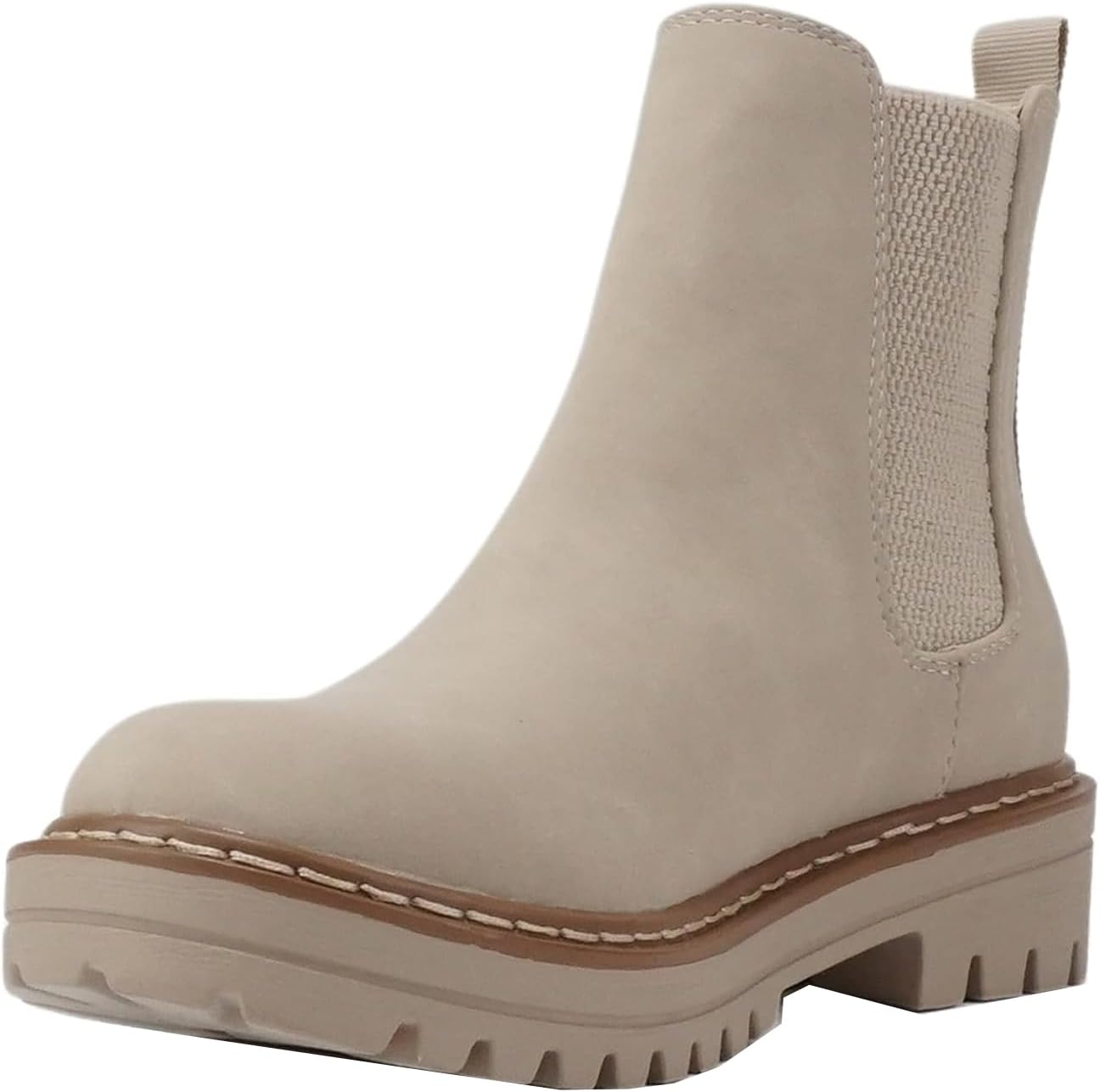 Soda Pilot ~ Women Lug Sole Low Heel Chelsea Fashion Ankle Bootie w/Double Elastic Gore