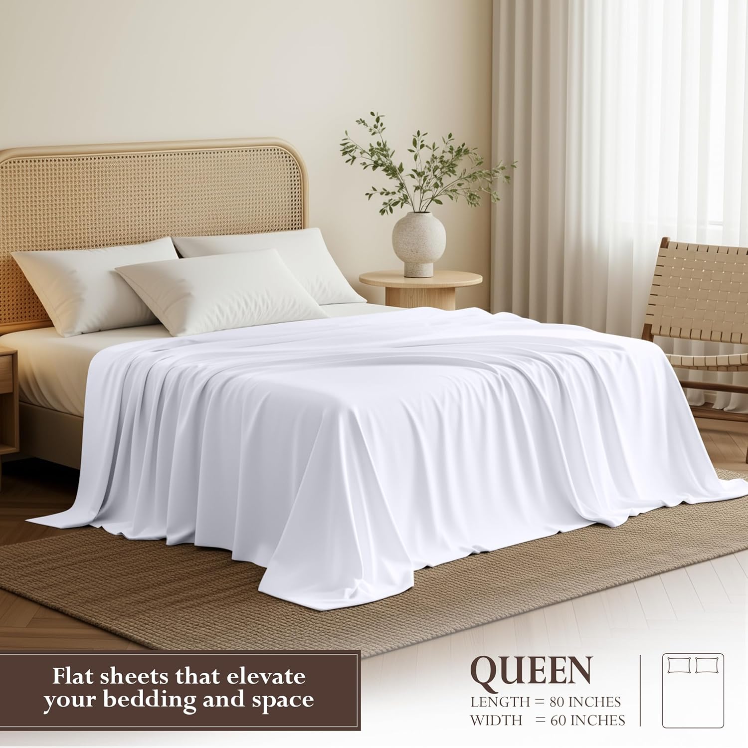 Utopia Bedding Flat Sheet - 1 Pack (Queen, White) - Soft Brushed Microfiber Fabric - Shrinkage & Fade Resistant Top Sheet - Easy Care Bed Sheet