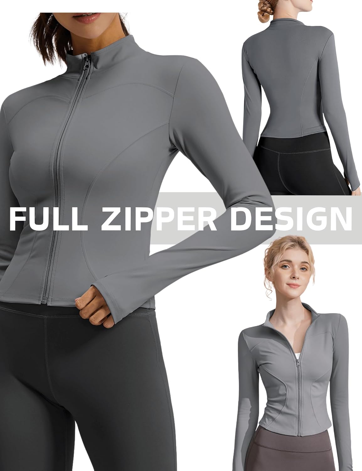 Athletic Jackets For Women Full Zip, Lightweight Long Sleeve Workout Jackets With Thumb Holes