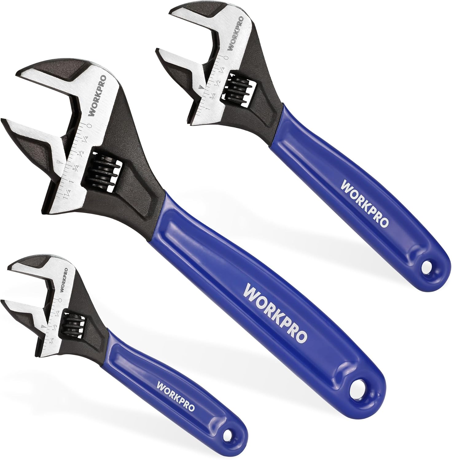 WORKPRO 2-Piece Adjustable Wrench Set, 6-Inch & 10-Inch Wide Jaw Black Oxide Wrench, Cr-V Steel, Metric & SAE Scales, Max Jaw Opening 15/16