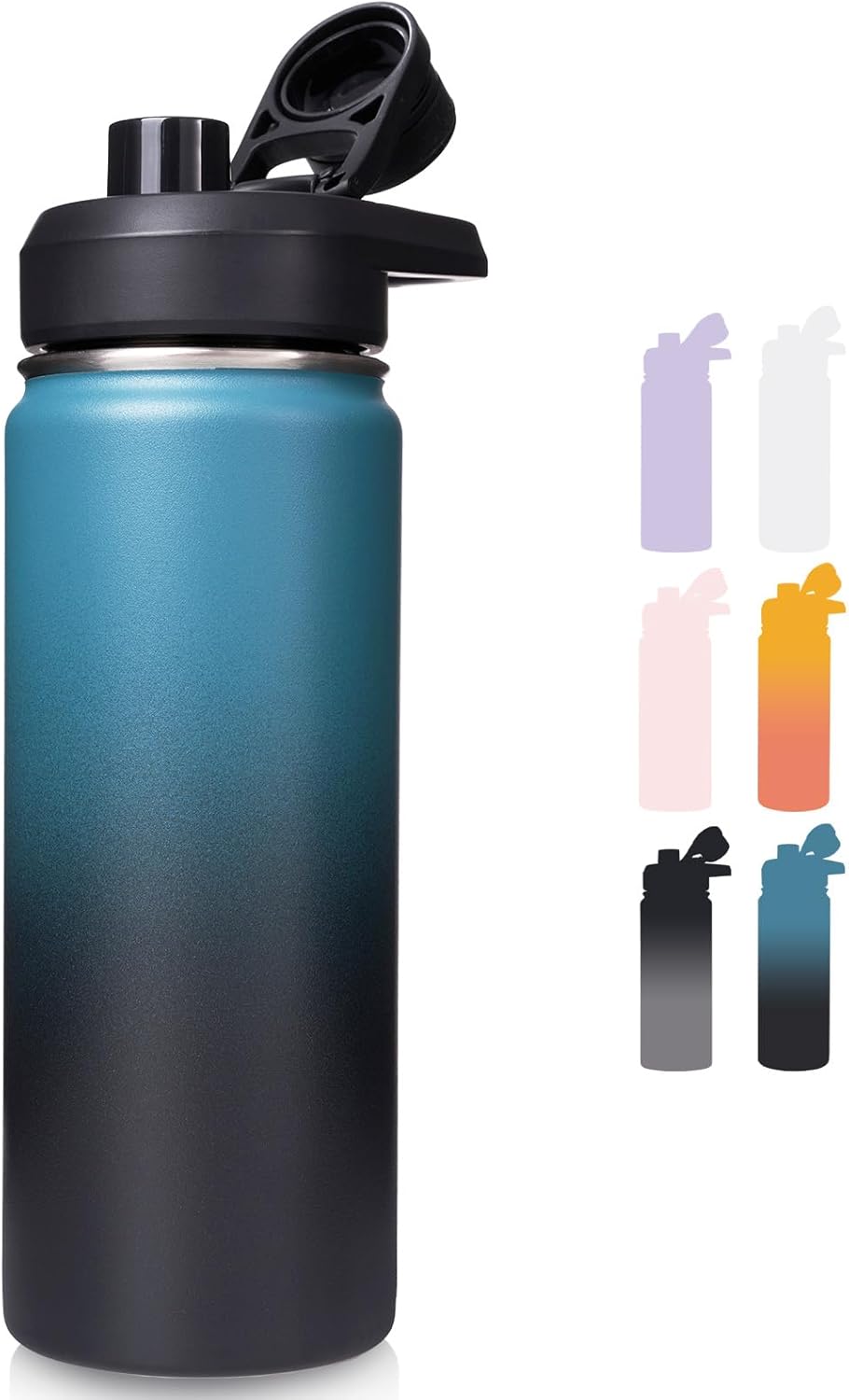 24 oz Insulated Water Bottle with Handle, 304 Stainless Steel Water Bottles with Wide Mouth, Double Wall Vacuum Sports Water Bottle, BPA Free, Keep Cold and Hot, Blue&Black