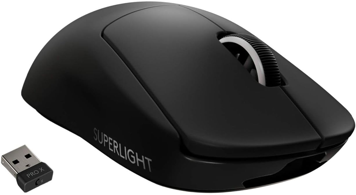 Logitech G PRO X Superlight Wireless Gaming Mouse, Ultra-Lightweight, Hero 25K Sensor, 25,600 DPI, 5 Programmable Buttons, Long Battery Life, Compatible with PC/Mac - Black