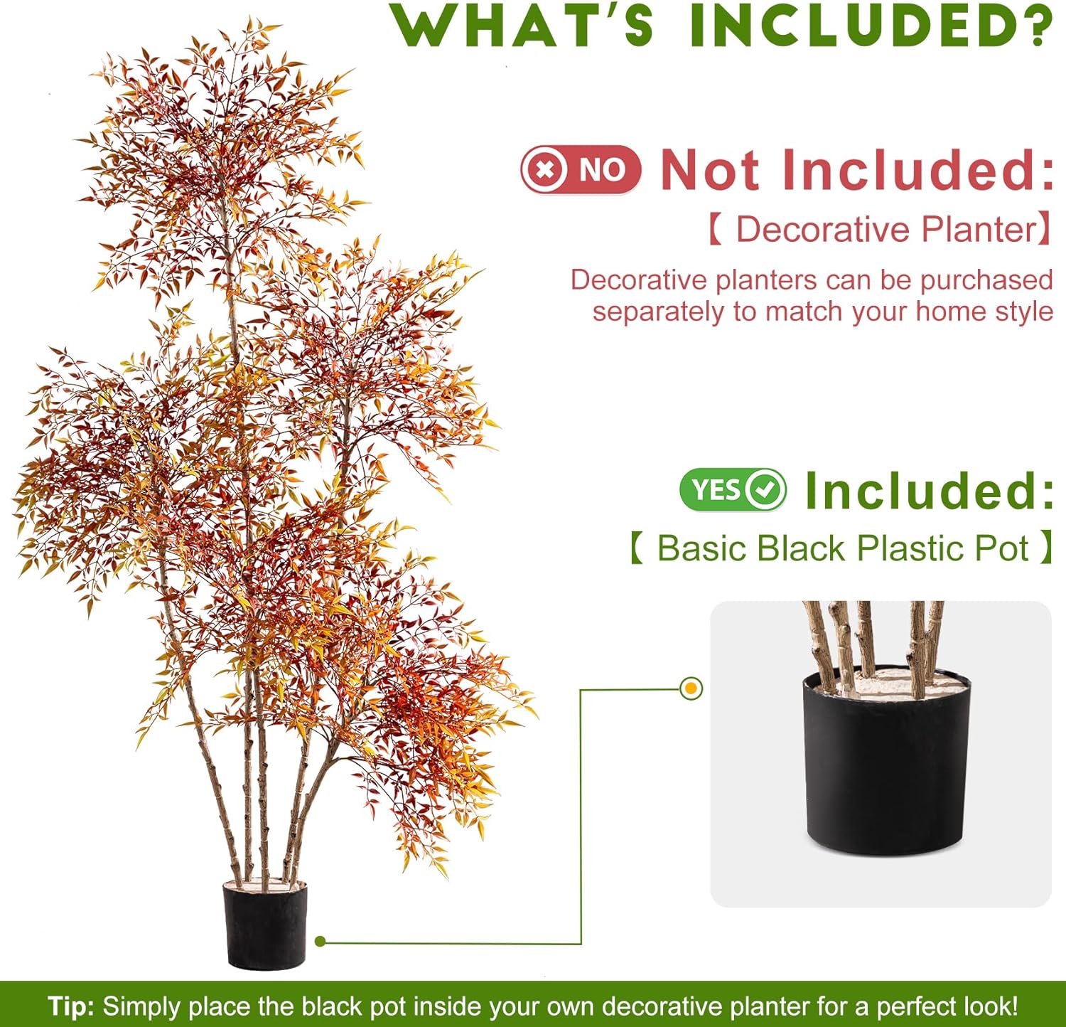 Faux Bamboo Plant Artificial Nandina Tree 7.2FT Artificial Plants Realistic 90% Better Coverage Faux Plant Bamboo Plants Faux Floor Plant in Pot for Home & Office Decor (Red, 7.2ft)