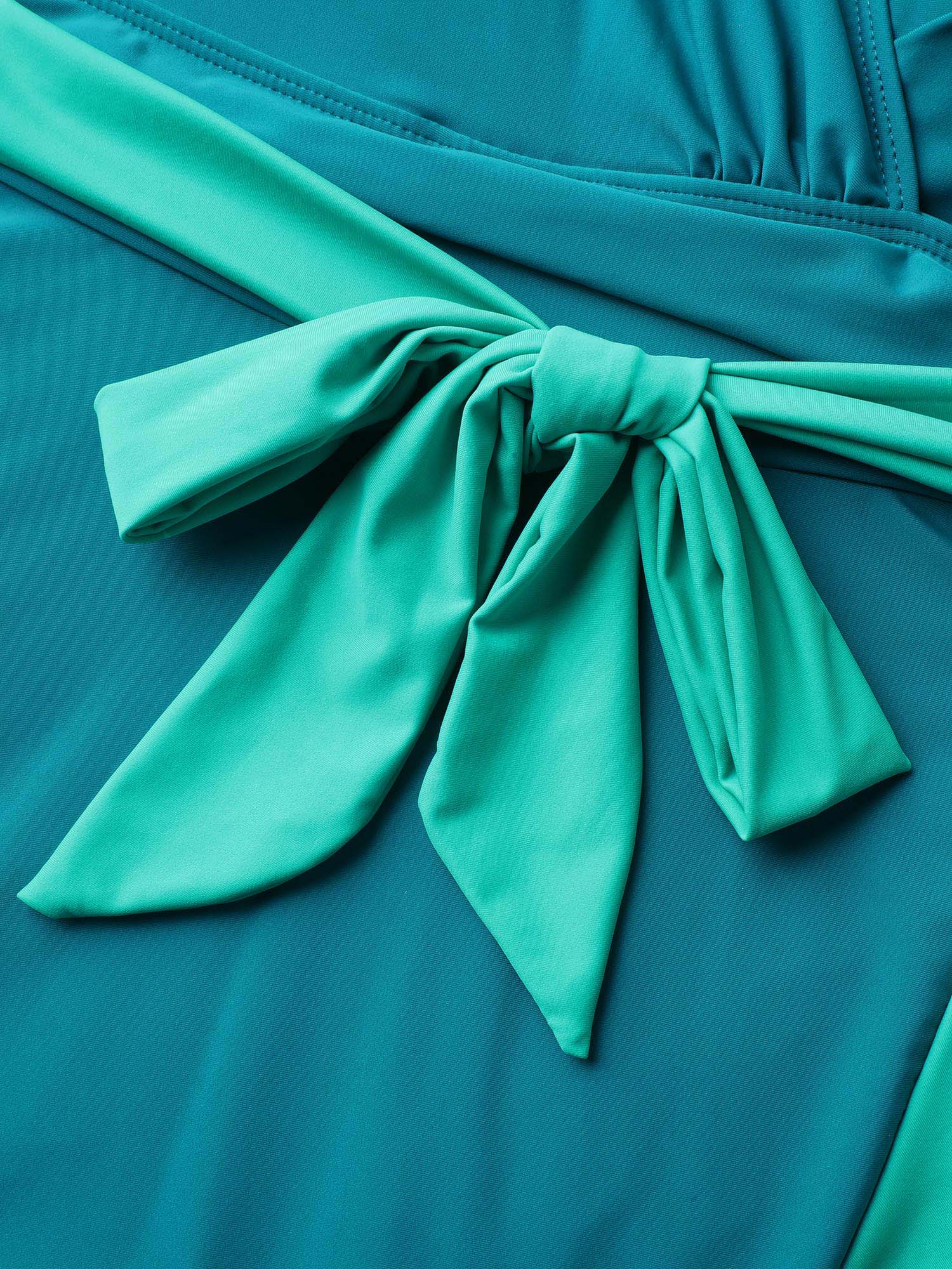 Color Block Ruffled Hem Swim Dress