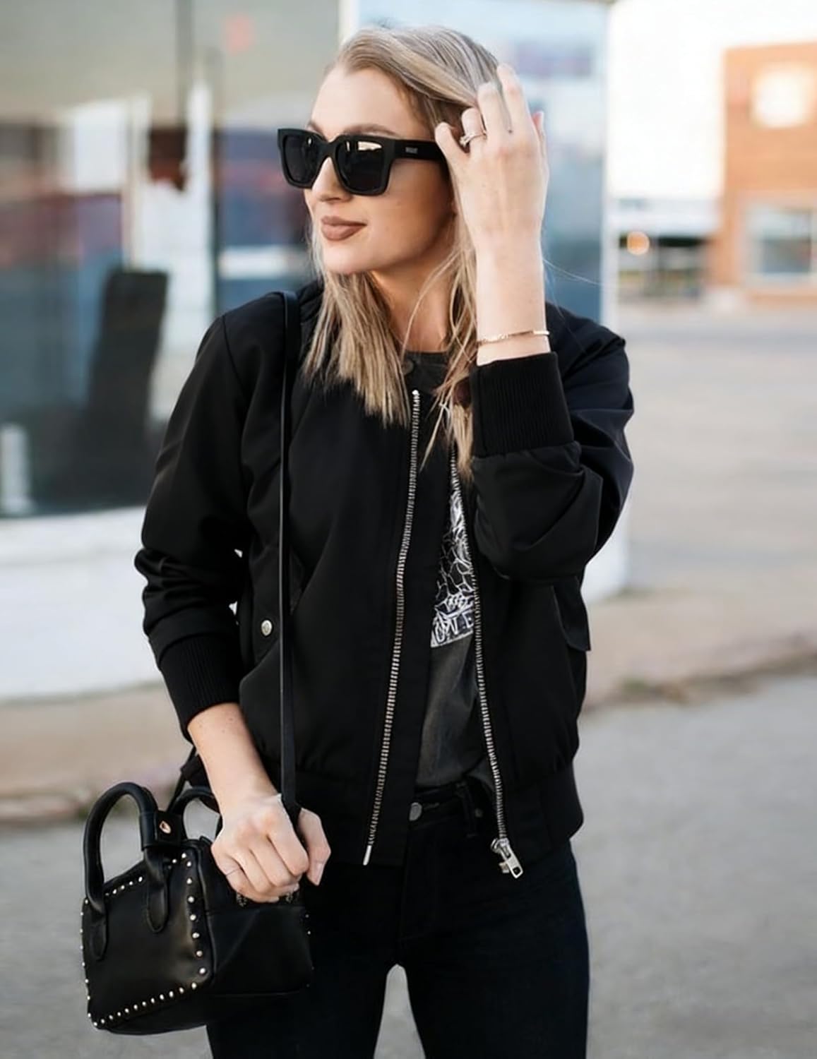 Zeagoo Women's Bomber Jacket Casual Coat Zip Up Spring Fall Clothes with Pockets S-XXL