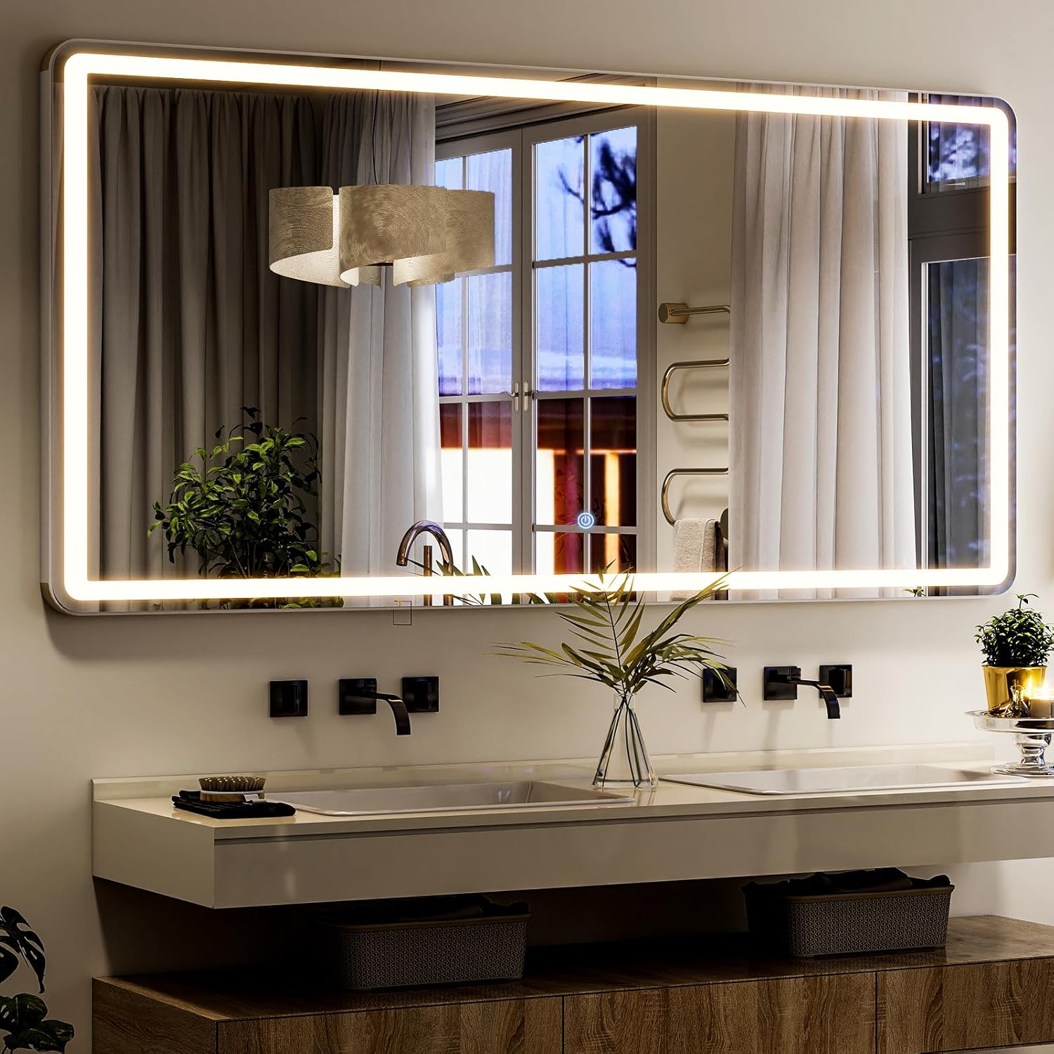 GLSLAND LED Full Length Mirror 71x32 inch Oversized Body Mirrors with Lights Wall Mounted Hanging Floor Standing Mirror for Bedroom, Living Room, Cloakroom, White